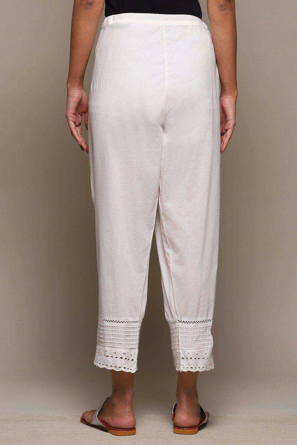 Off White Cotton Regular Pants image number 4