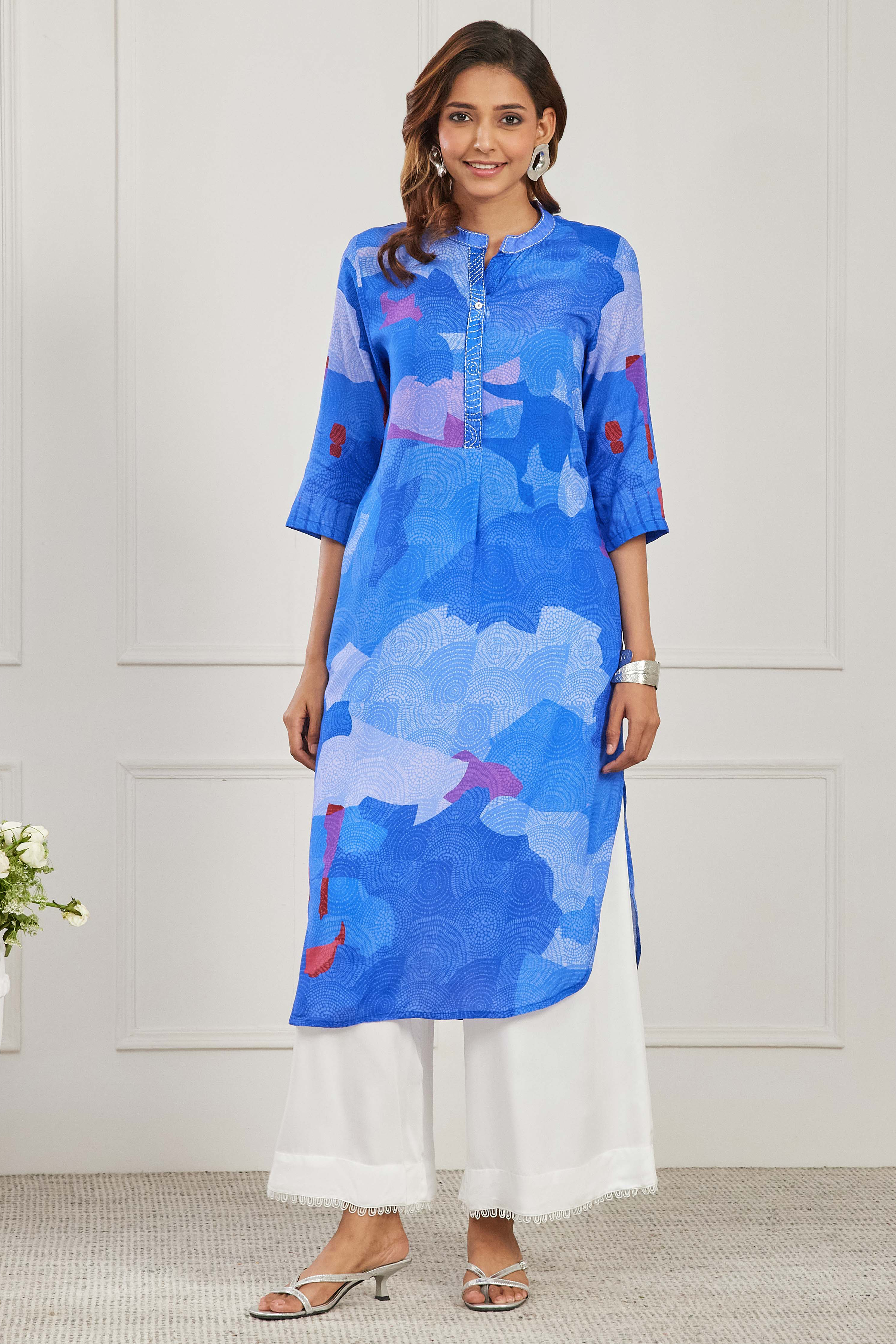 Blue Viscose Rayon Straight Kurta image number 6