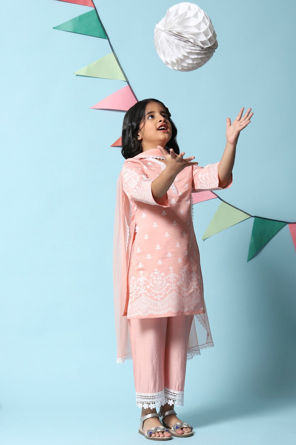 Pink Cotton Blend A-Line Kurta Sharara Suit Set image number 8