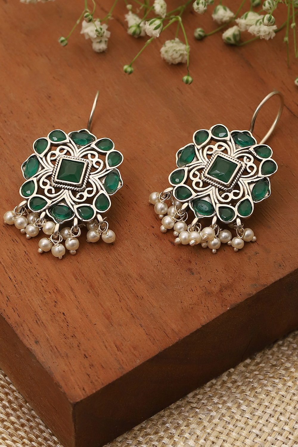 Green 925 Sterling Silver Earrings image number 0