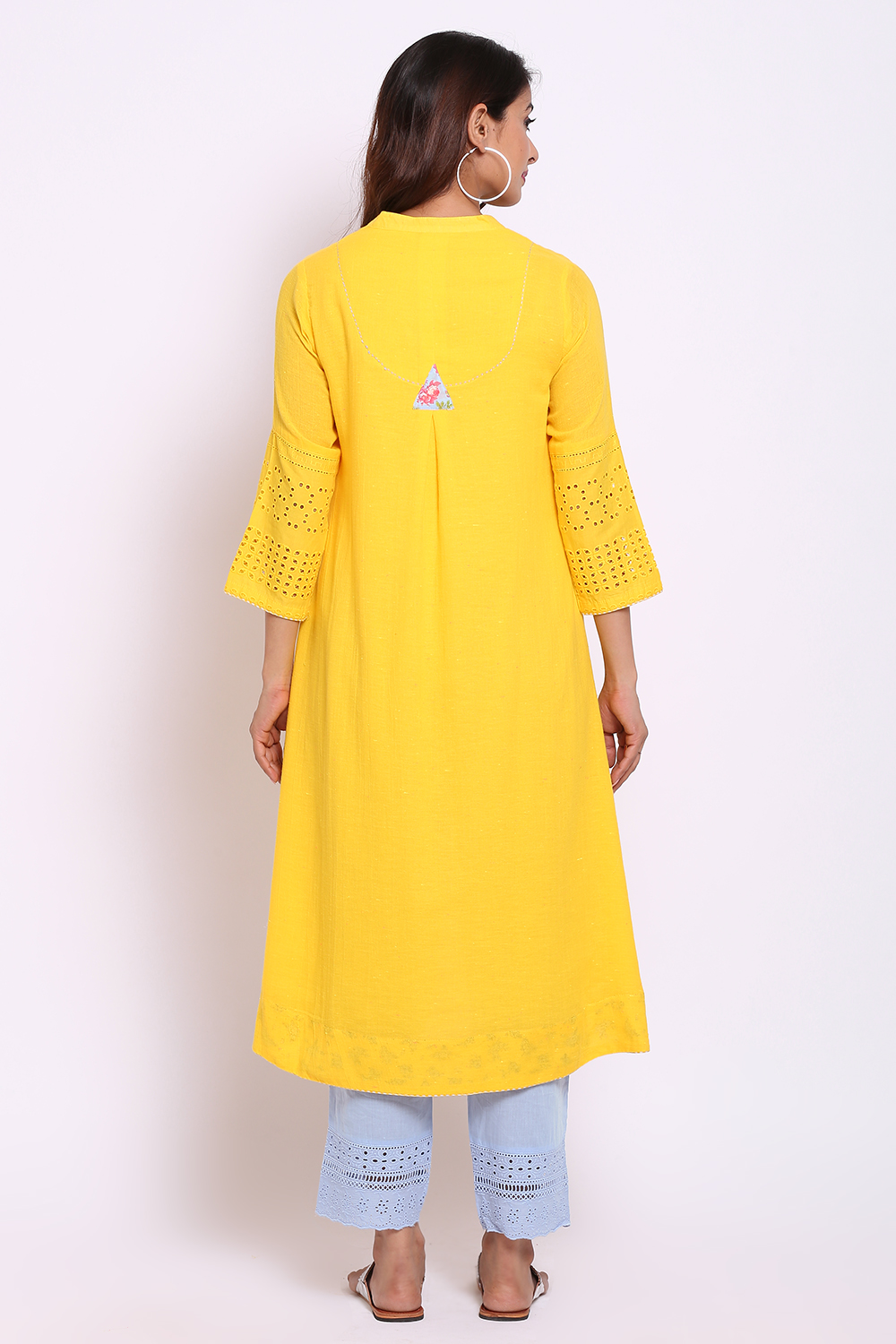 Yellow Cotton A-Line Kurta image number 5