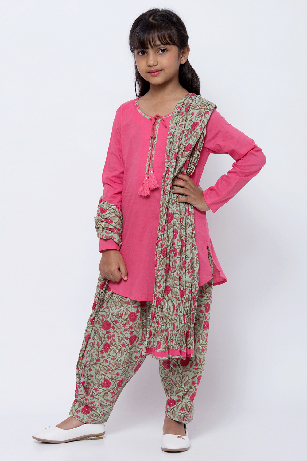Pink And Turquoise Cotton Straight Kurta Salwar Suit Set image number 2