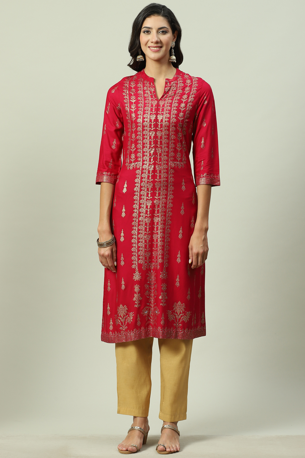 Fuchsia LIVA Straight Printed Kurta image number 4