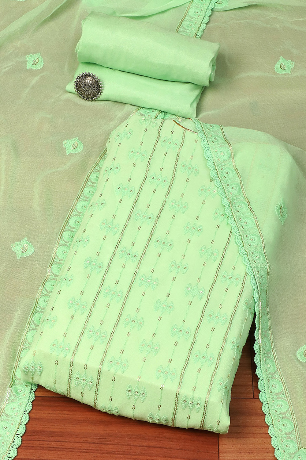 Green cotton unstitched suit set