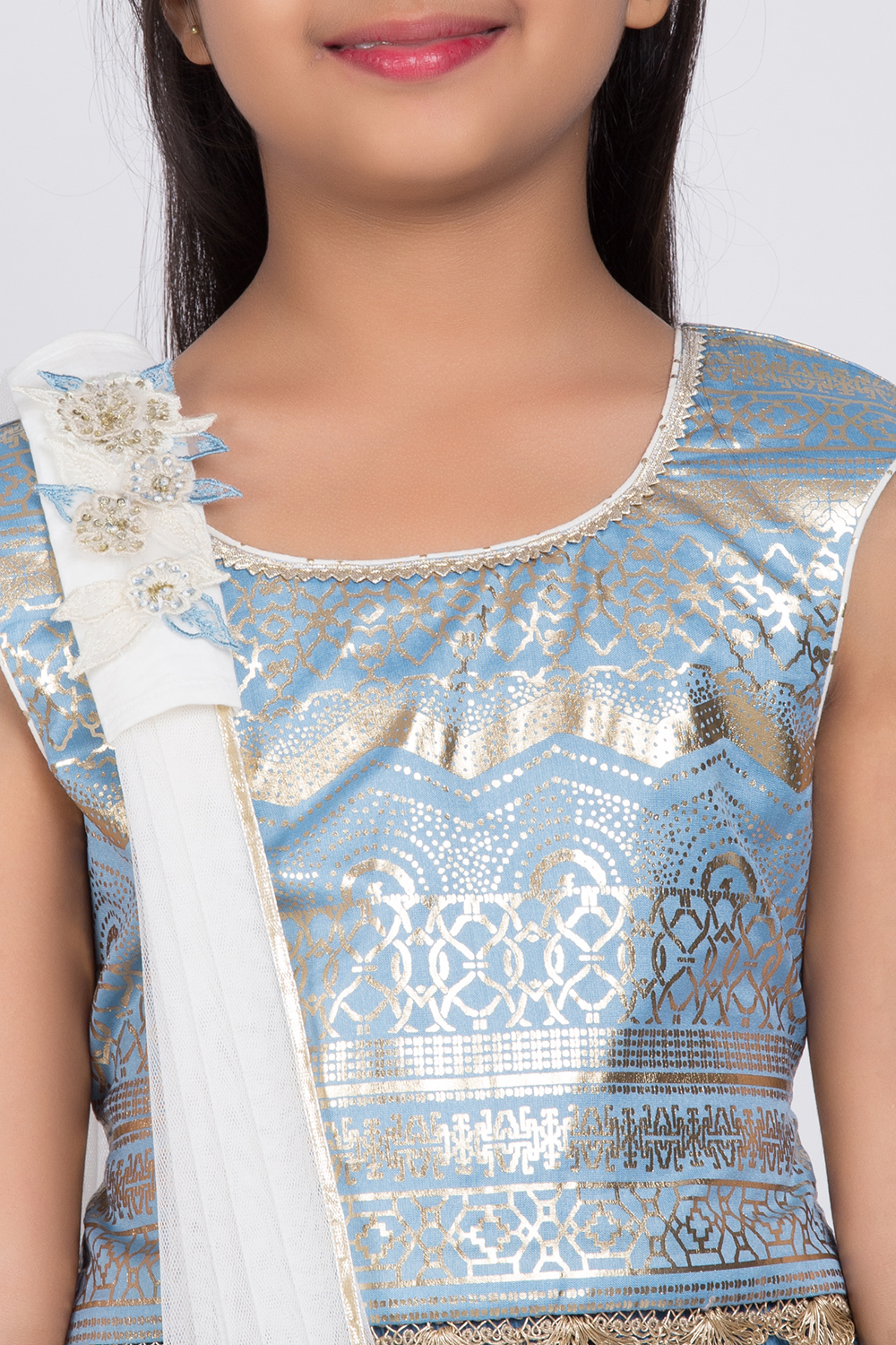 Blue Cotton Silk Lehenga Set image number 1