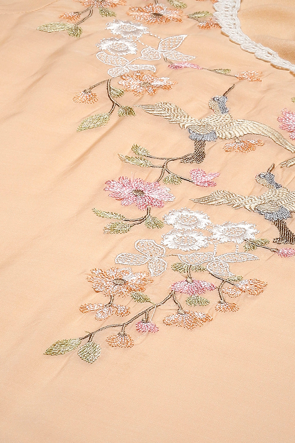 Peach Organza Lace Unstitched Suit Set image number 2