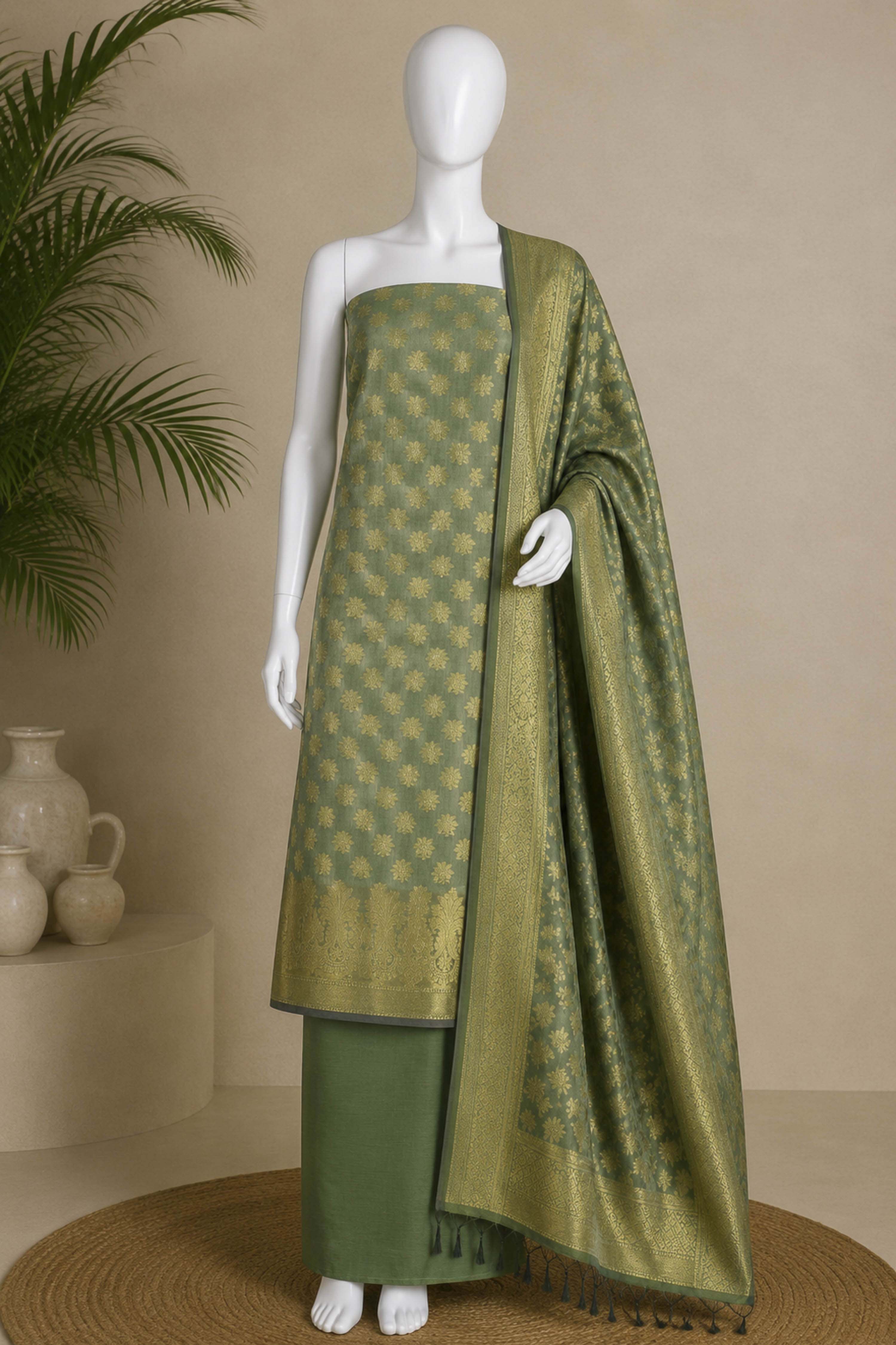 Purple Chanderi Banarsi Weave Unstitched Suit Set image number 6