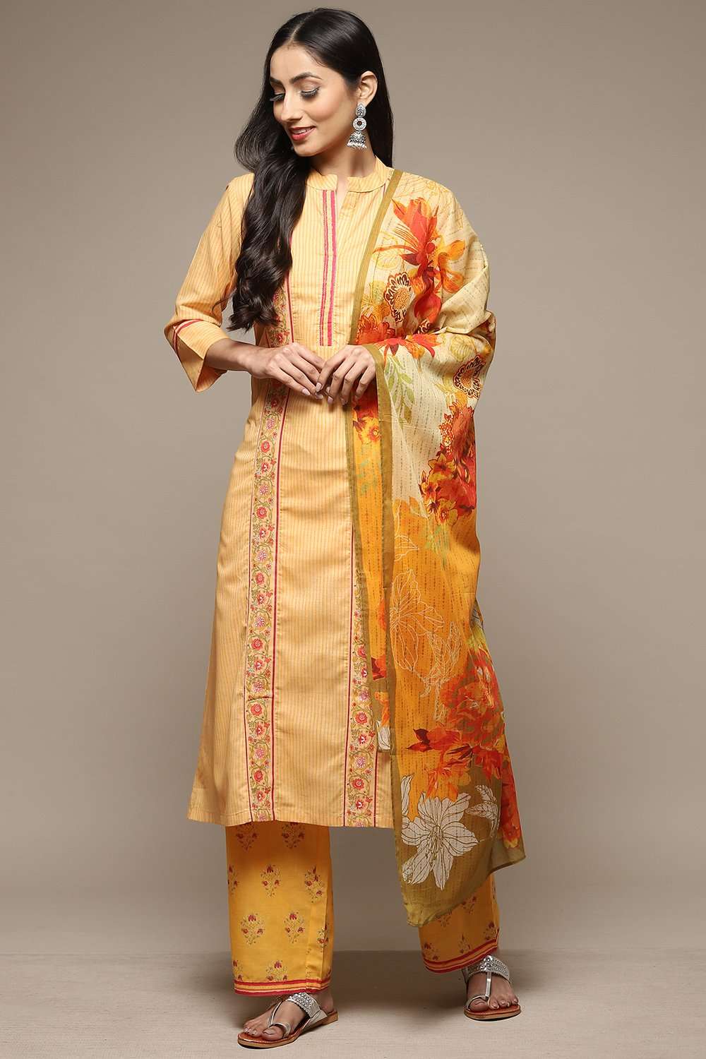 Teal Cotton A-Line Kurta Palazzo Suit Set image number 6
