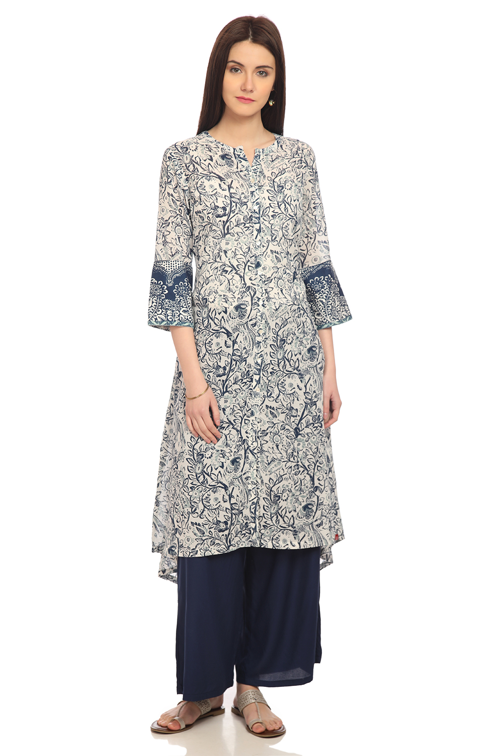 Indigo A-Line Rayon Printed Kurta image number 0