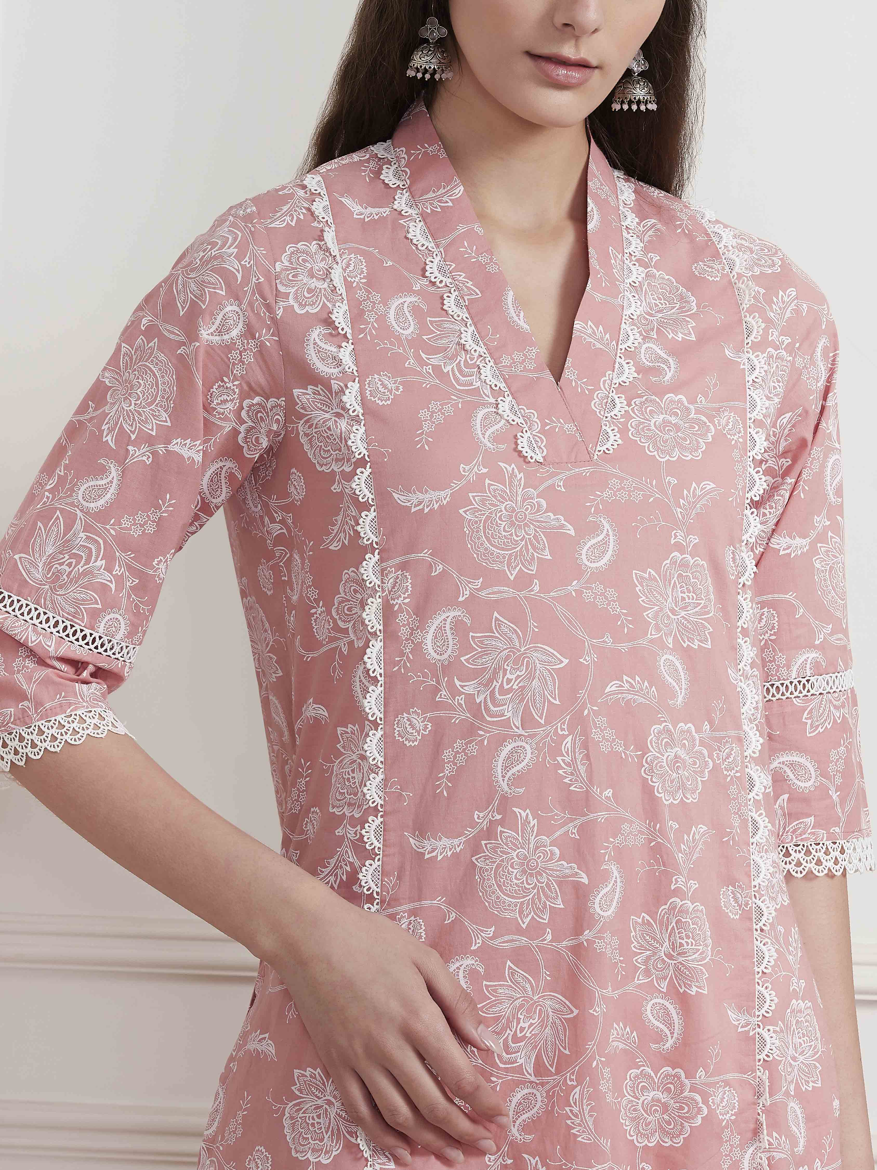 Blue Cotton Printed Straight Kurta image number 1