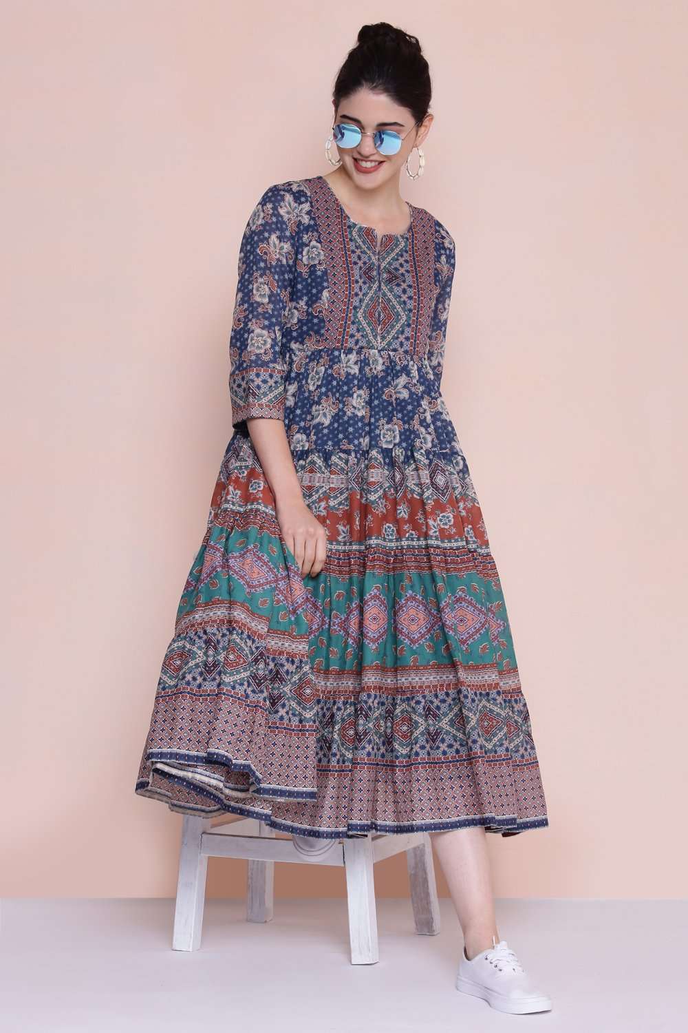 Black Cotton Tiered Dress image number 0