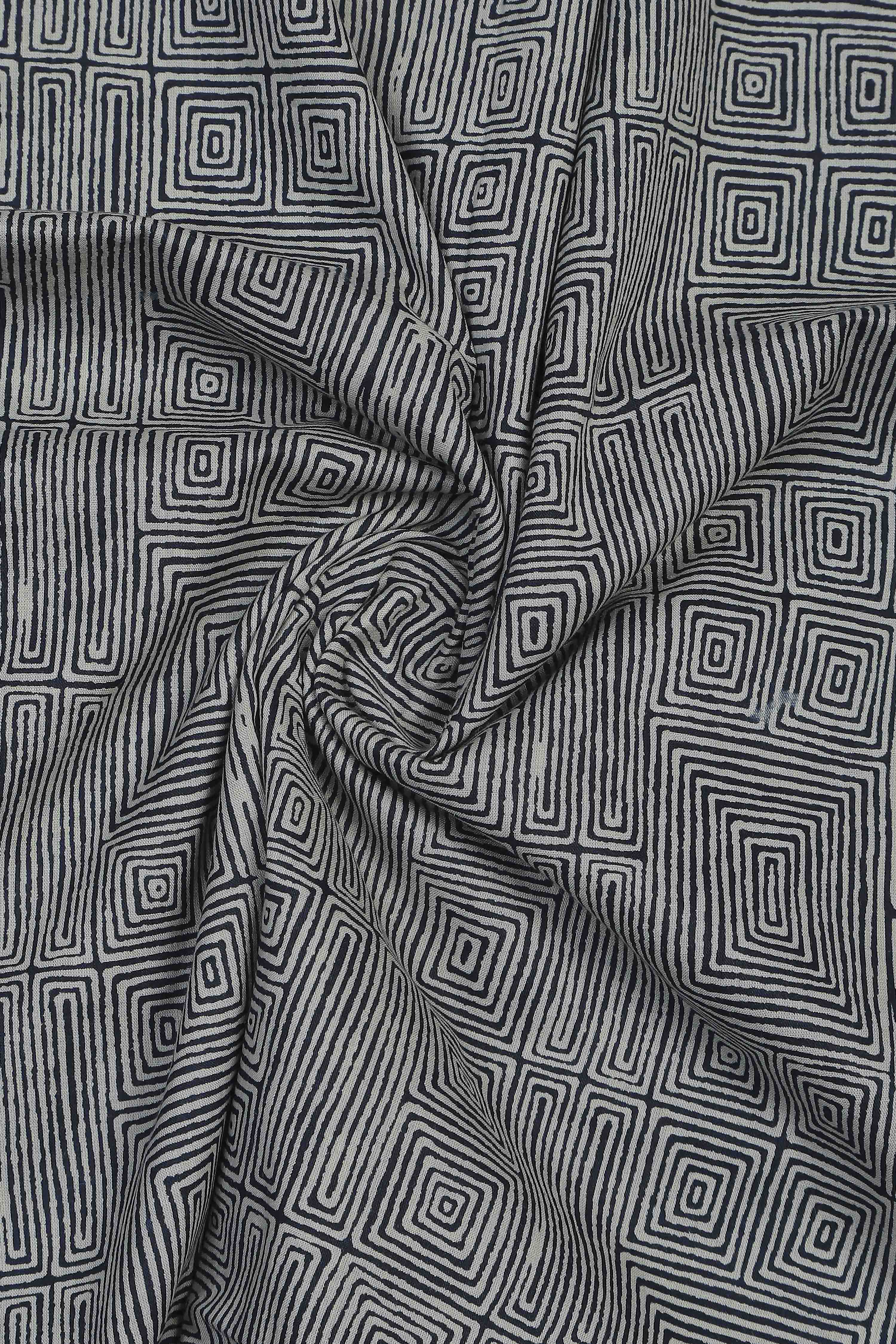 Indigo Cotton Screen Print Unstitched Suit Set image number 2