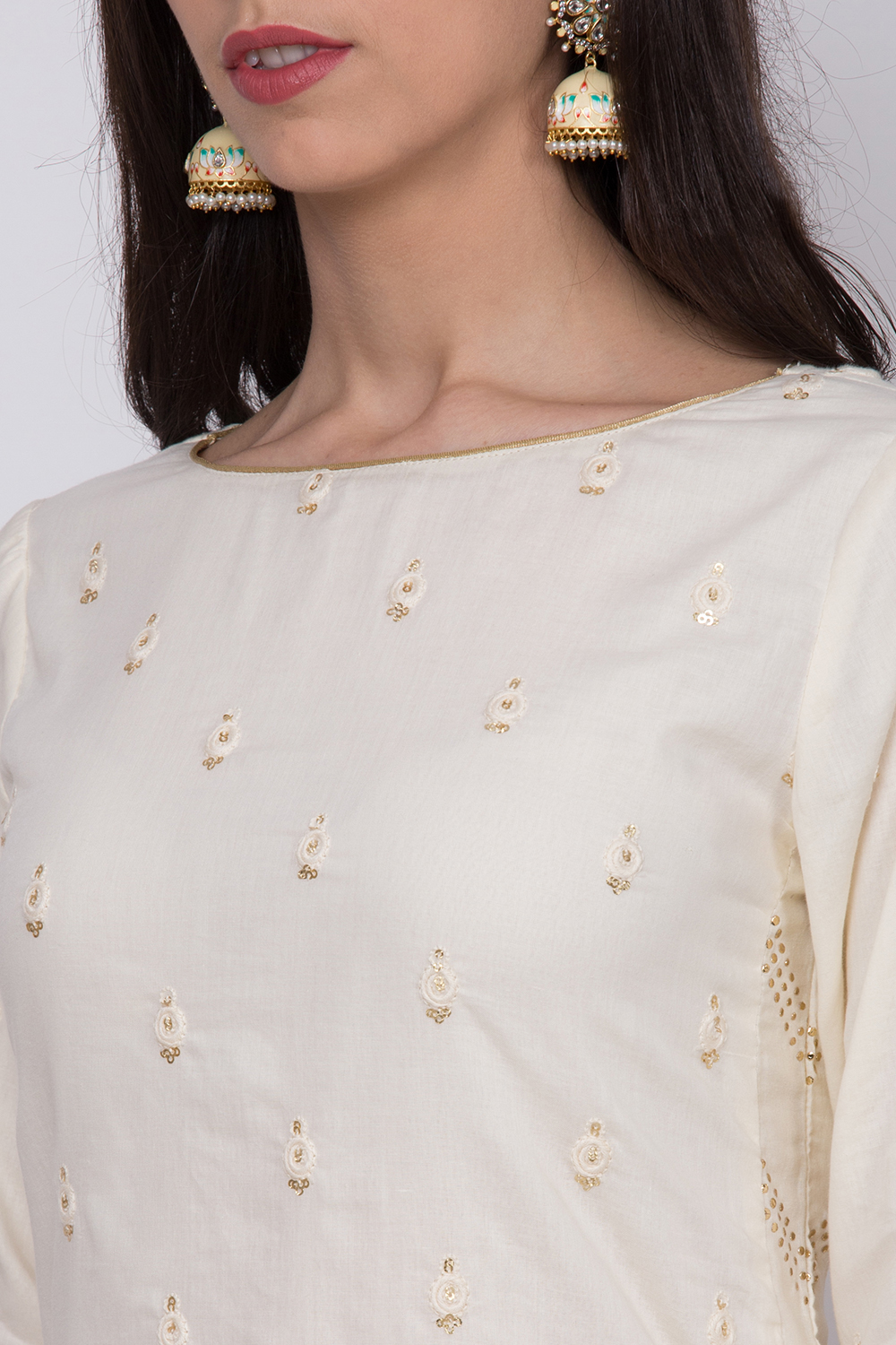Off White Cotton Kurta Sharara Kurta Sharara Suit Set image number 1