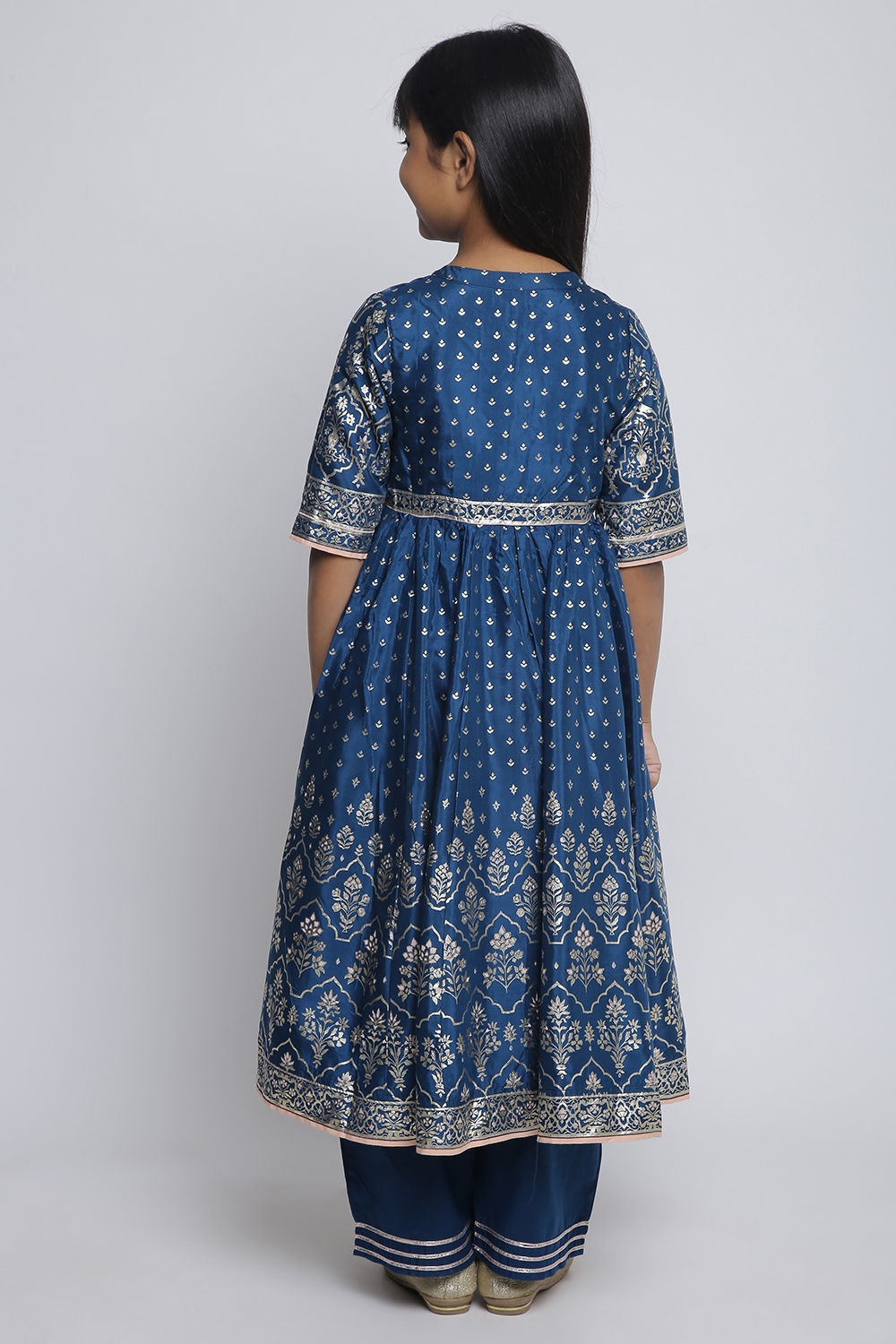 Blue Viscose Anarkali Straight Kurta Palazzo Suit Set image number 4