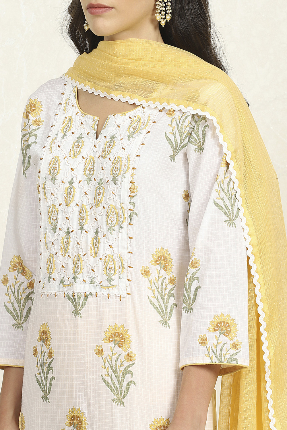 Blue Cotton Unstitched Suit Set image number 2