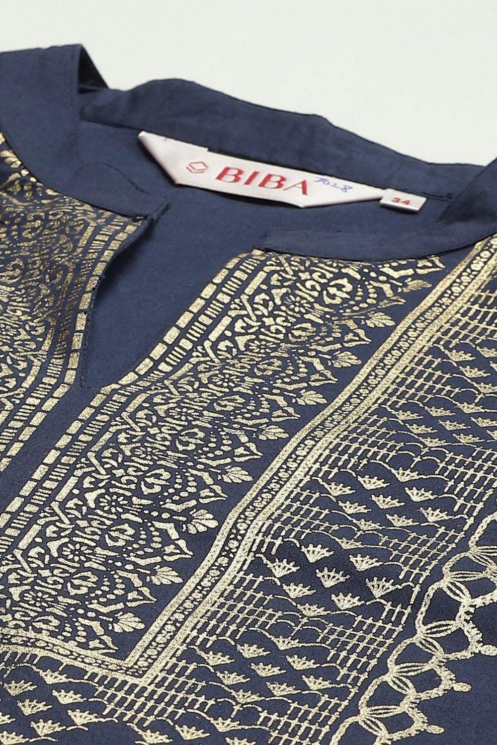 Navy Cotton Straight Kurta Palazzo Suit Set image number 1