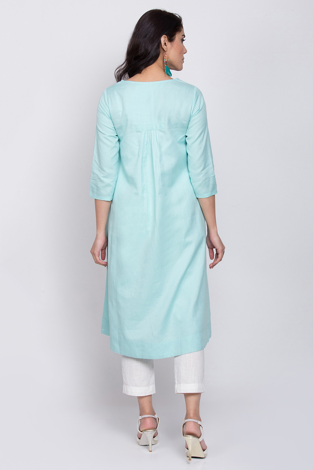 Sky Blue Cotton Linen A-Line Yarndyed Kurta image number 4