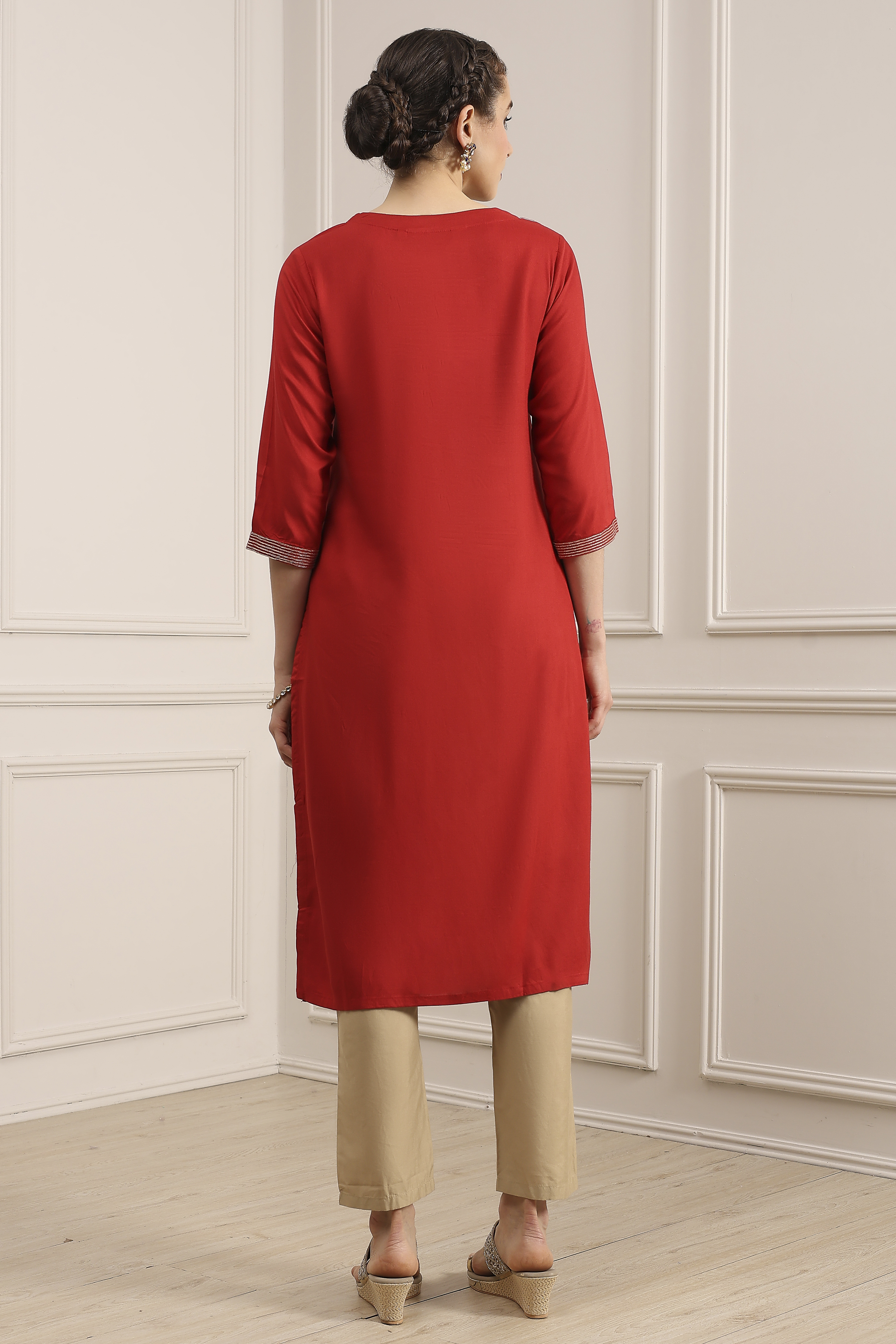 Blue Solid Straight Kurta image number 3