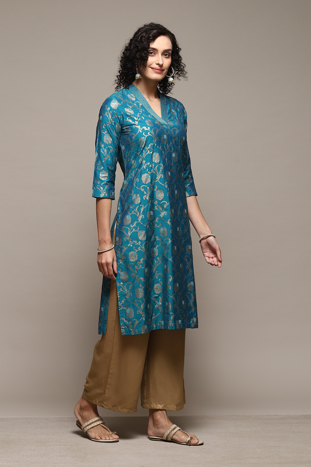 Red Poly Viscose Straight Printed Kurta image number 3