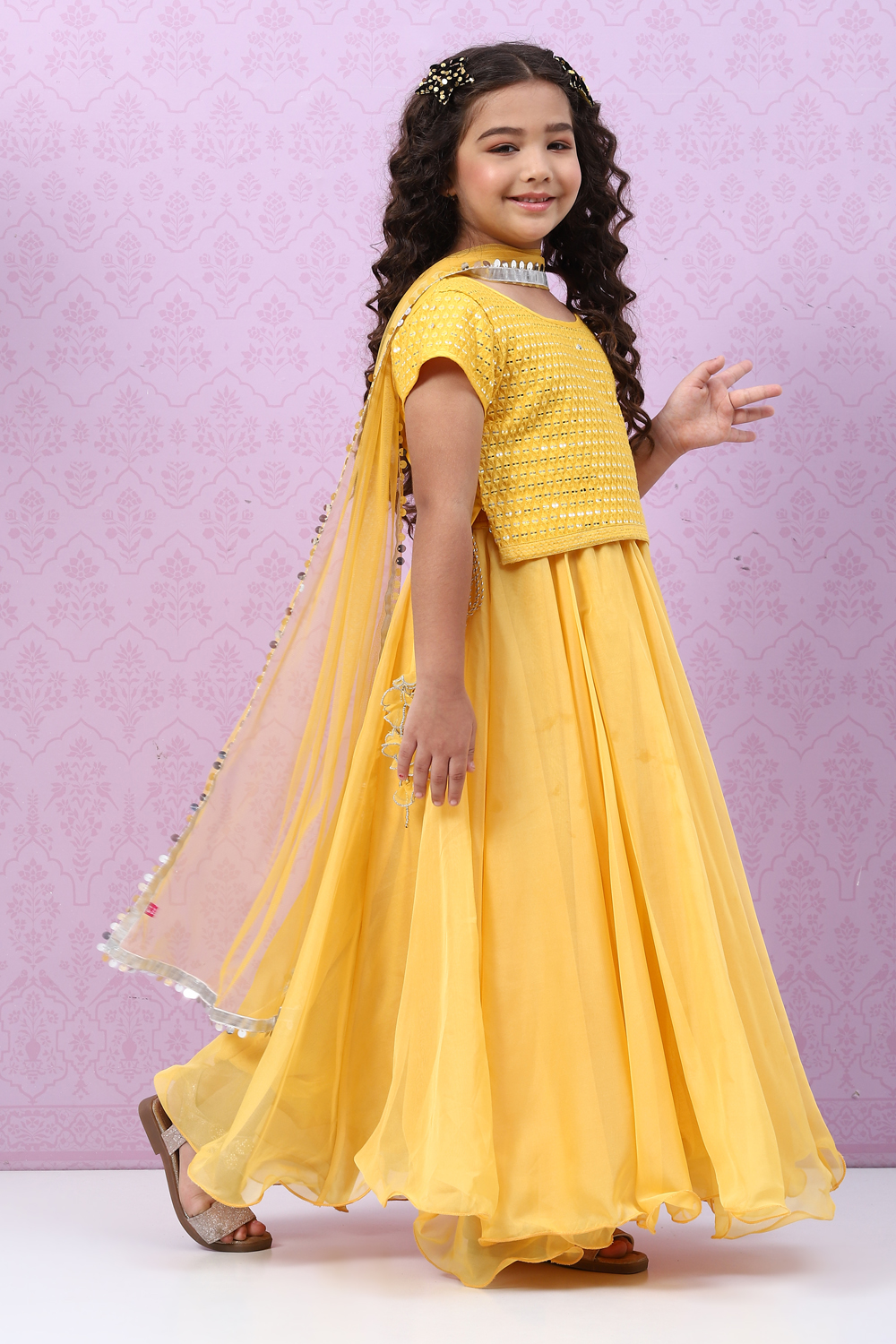 Yellow Art Silk Lehenga Set image number 6