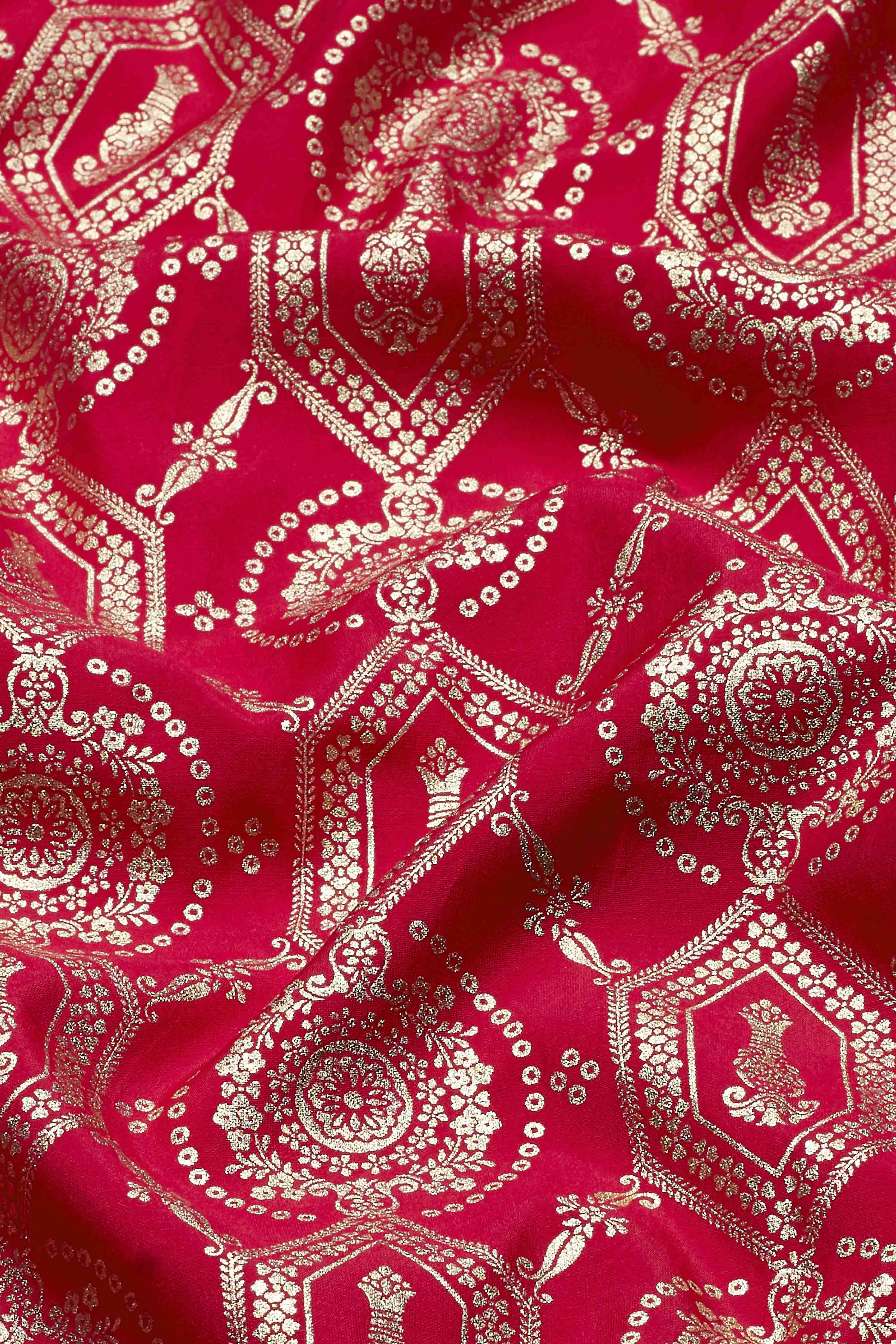 Red Geometric Printed Straight Viscose Blend Kurta Set image number 3