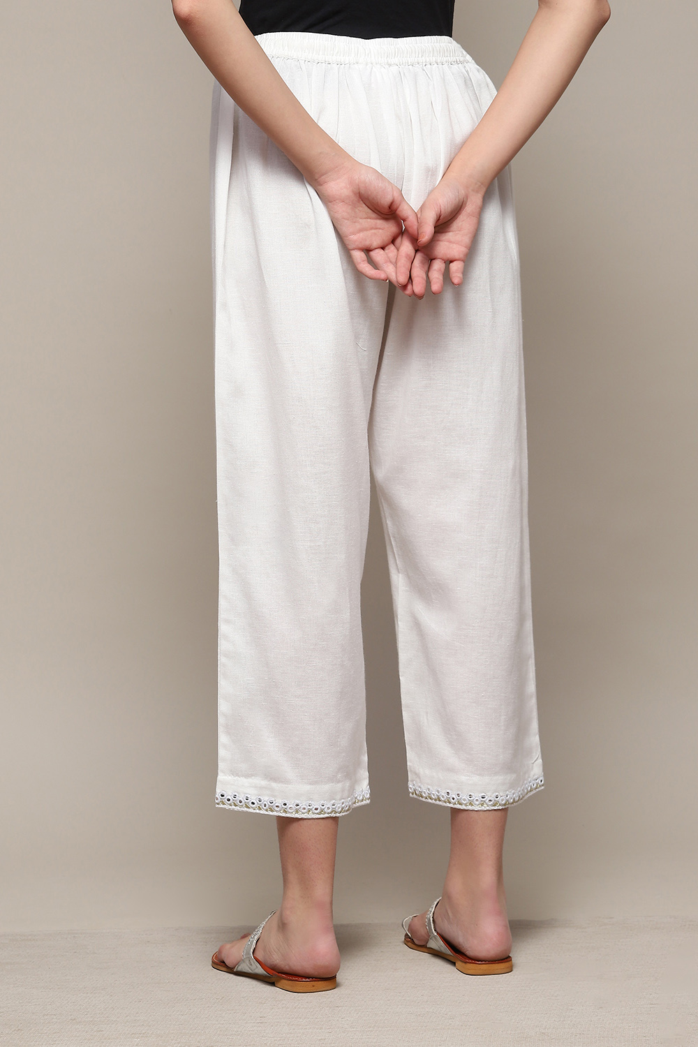 White LIVA Solid Pants image number 4