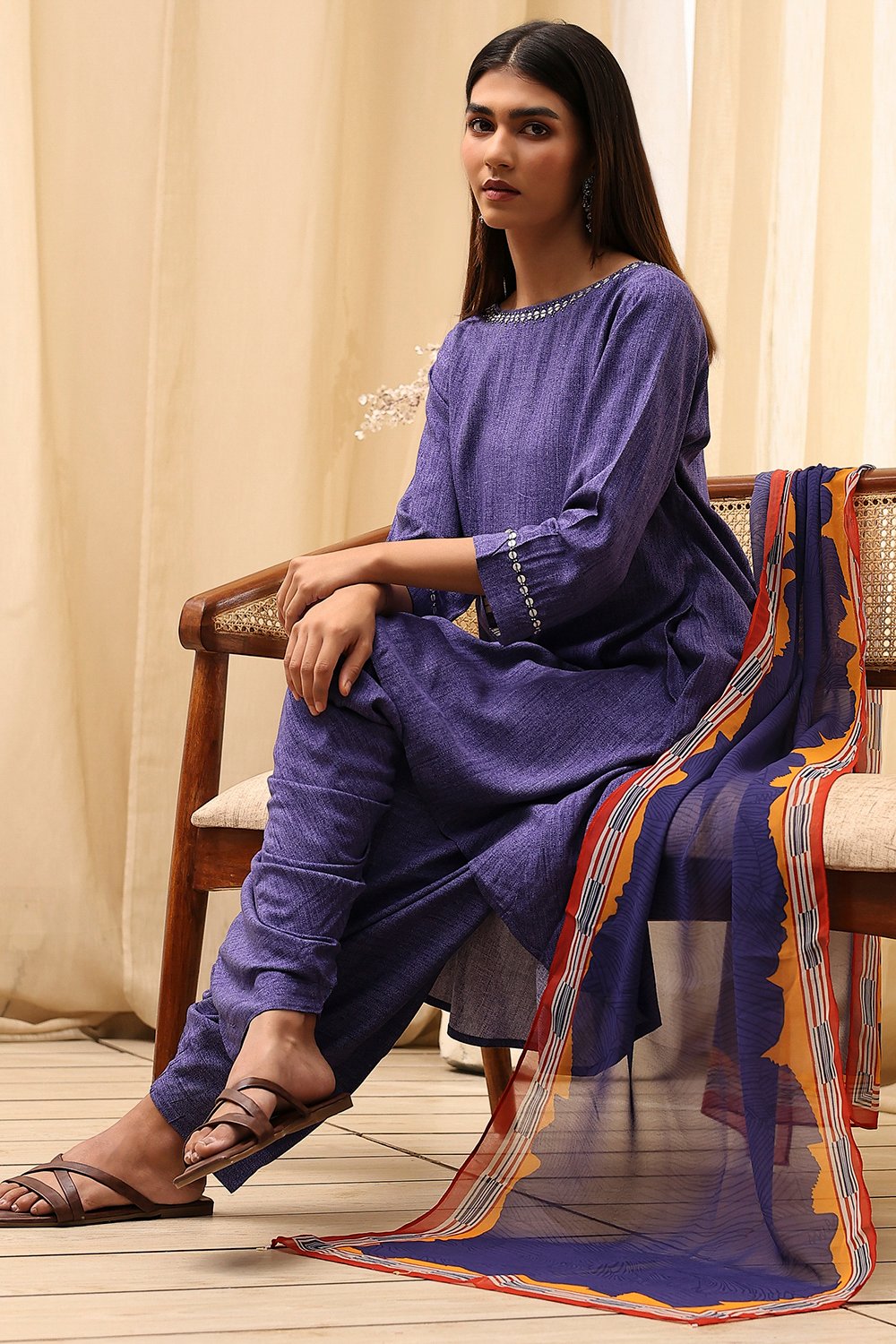 Blue Printed Asymmetric Suit Set image number 1