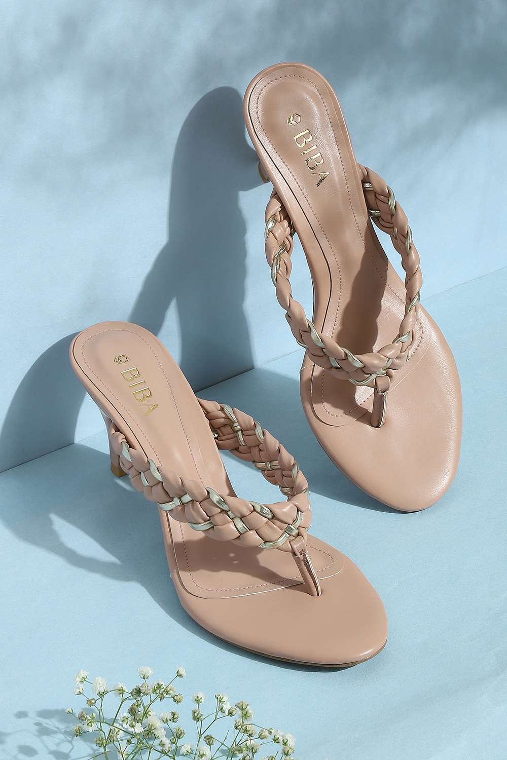 Peach Pu V-Strap Sandals image number 0