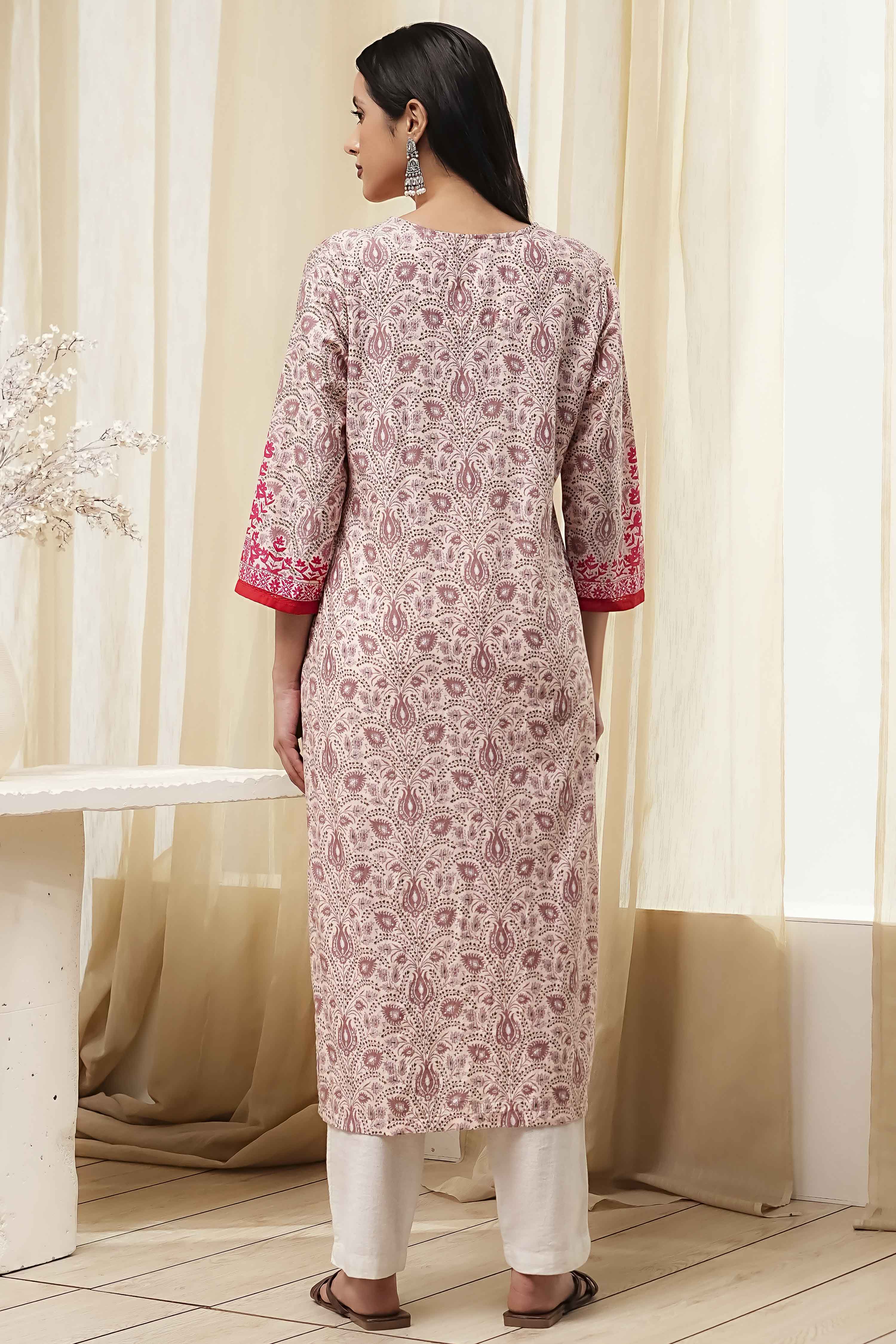 Green Cotton Printed Straight Kurta image number 3