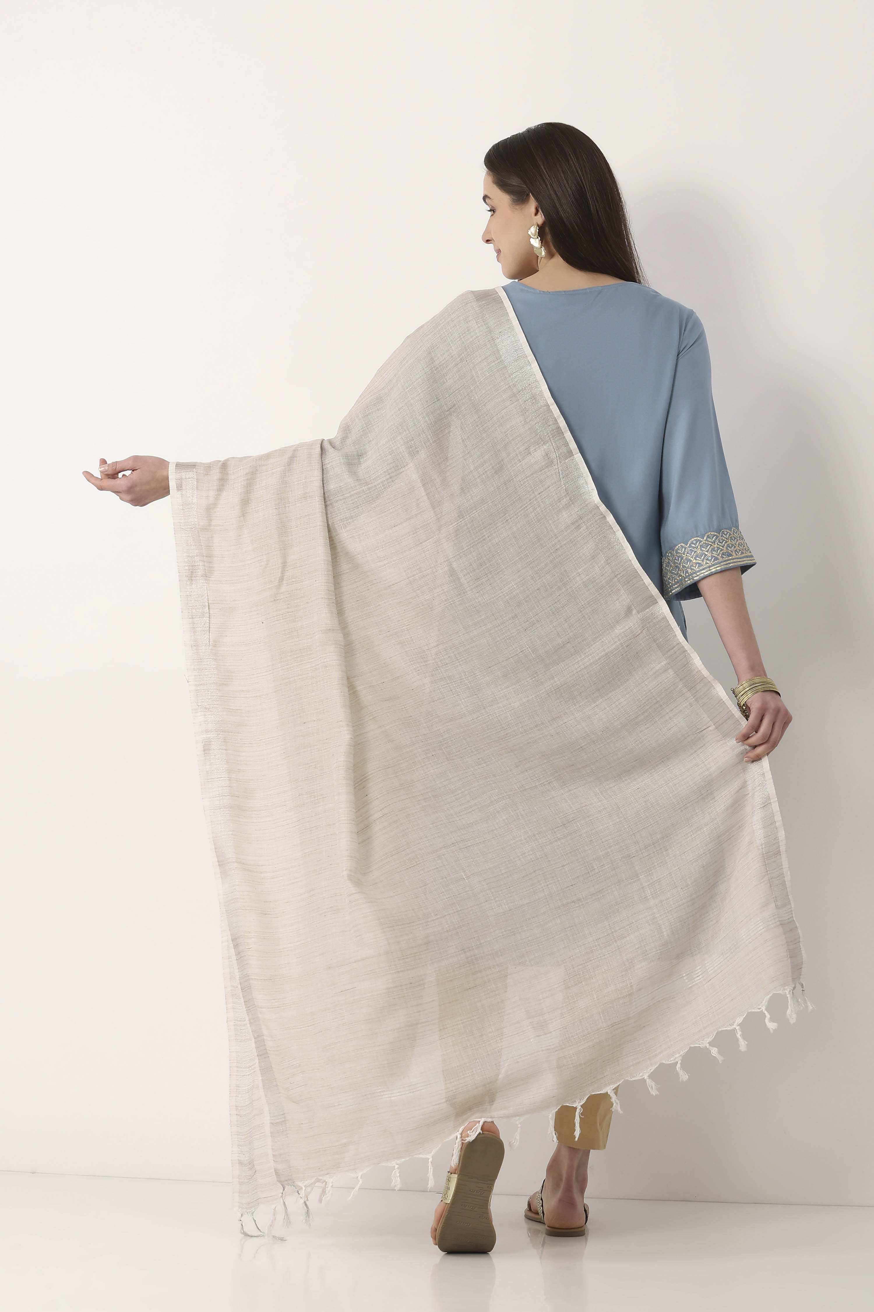 Off White Cotton Khadi Dupatta image number 1