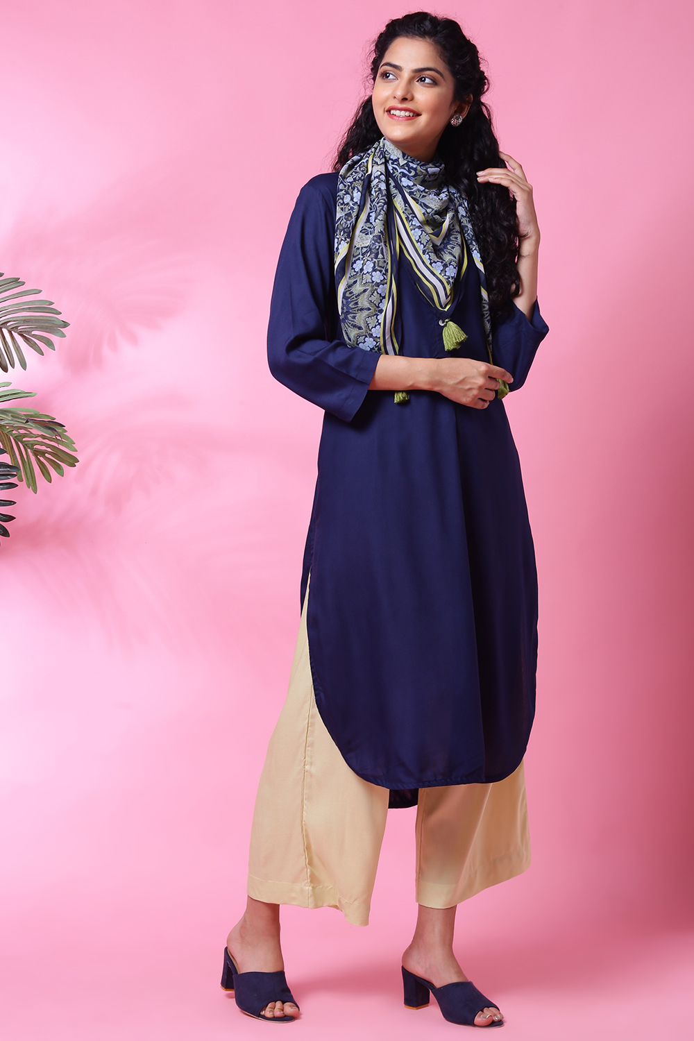 Navy Rayon Straight Kurta Palazzo Suit Set image number 3