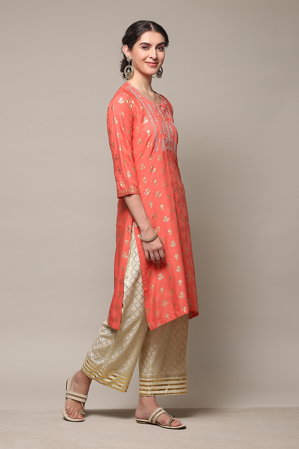 Coral Rayon Straight Kurta Palazzo Suit Set image number 5