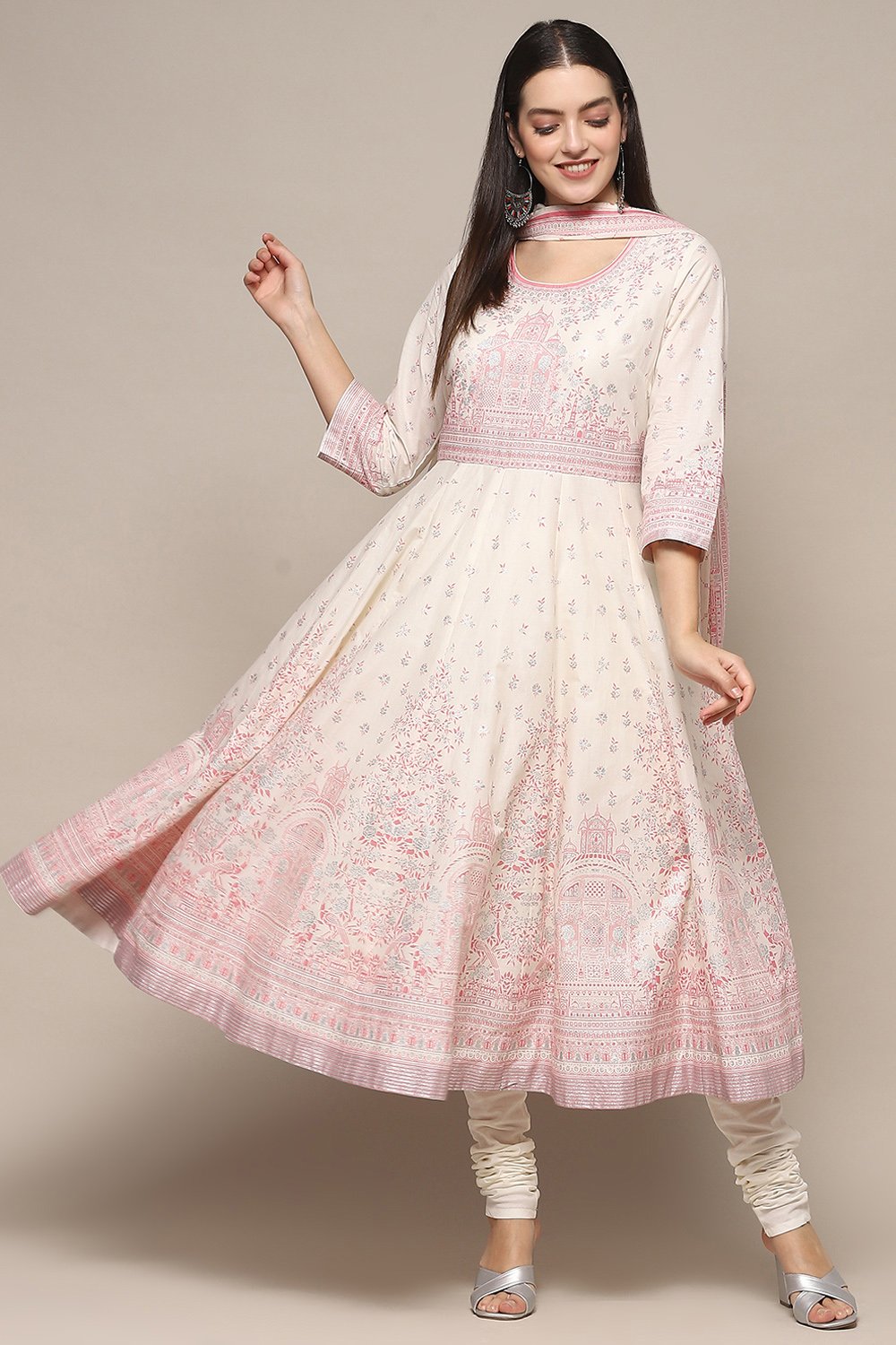 Off White Cotton Anarkali Suit Set image number 0