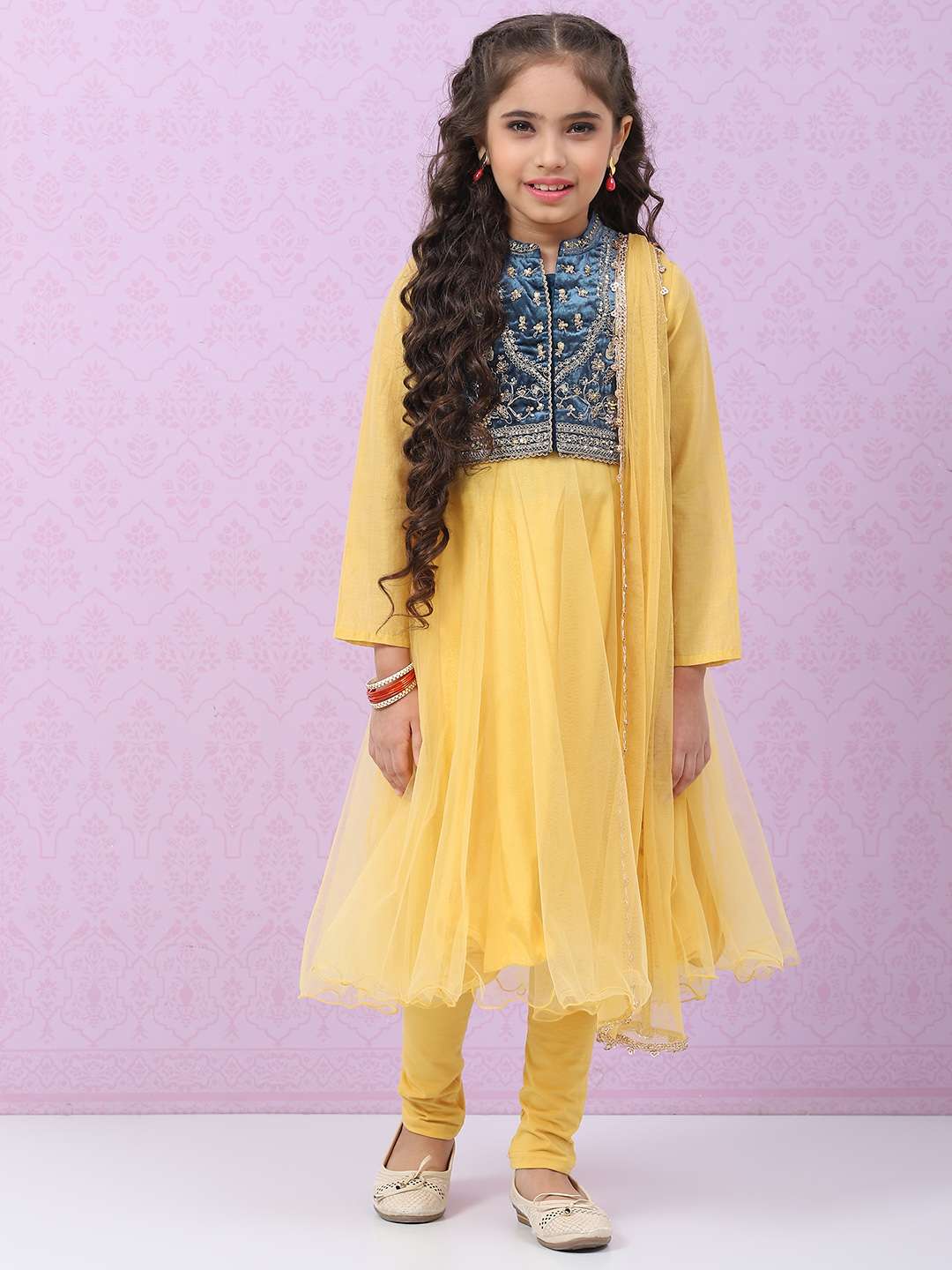 Mustard Yellow Art Silk Anarkali with Jacket Kurta Churidar Suit Set image number 0