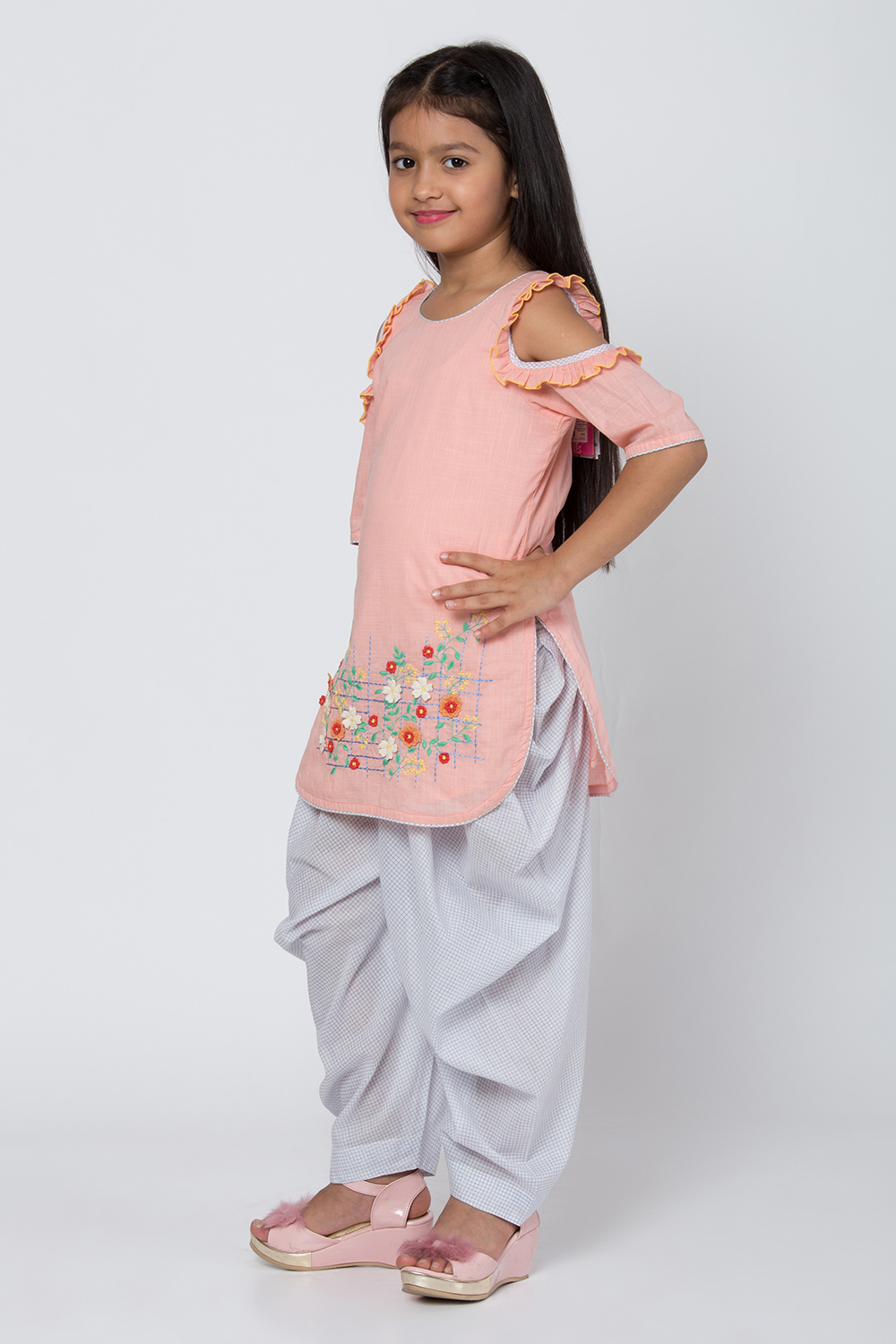Pink Straight Cotton Kurta Dhoti Salwar Suit Set image number 3