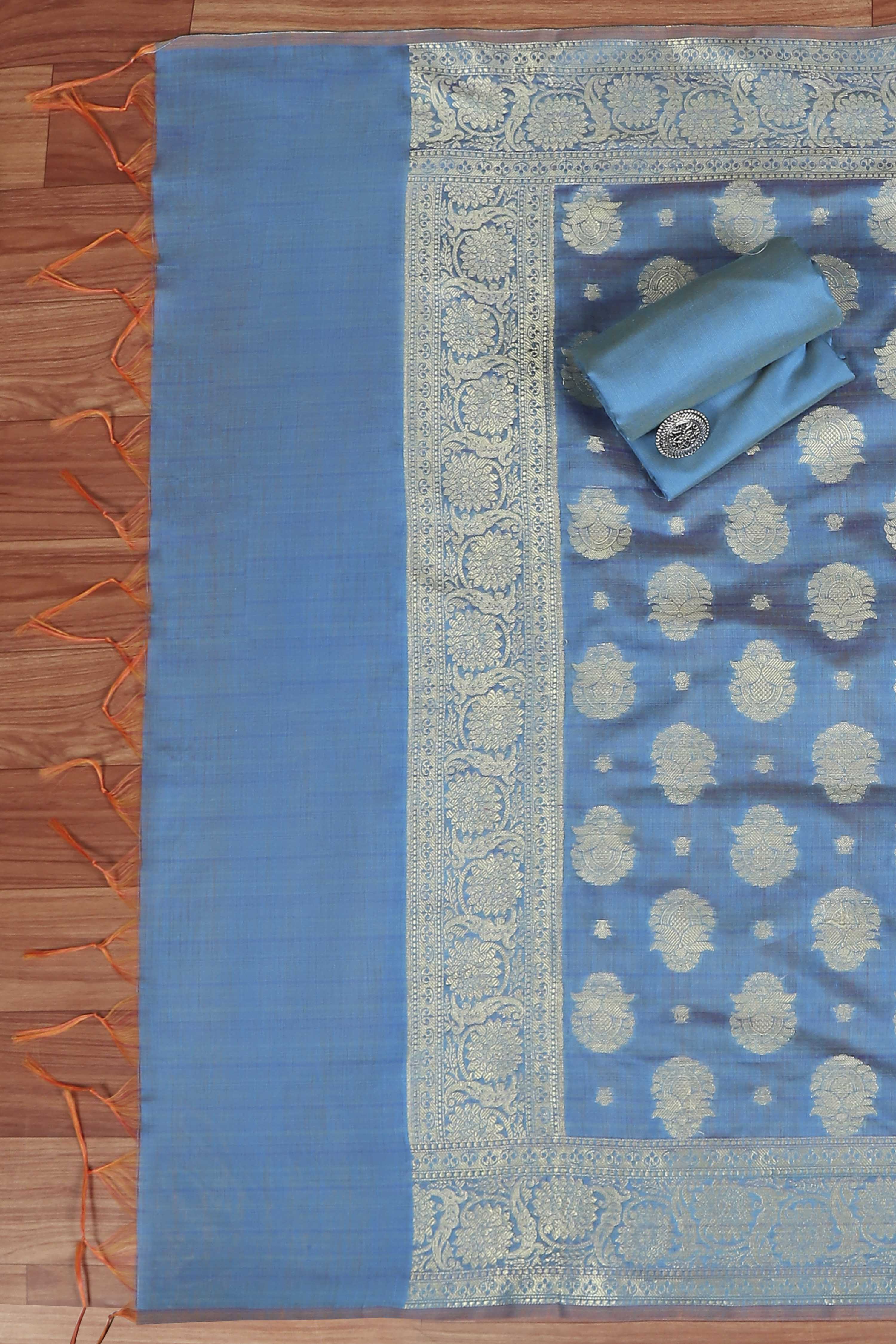 Orange Cotton Printed Embroidered Unstitched Suit Set image number 3