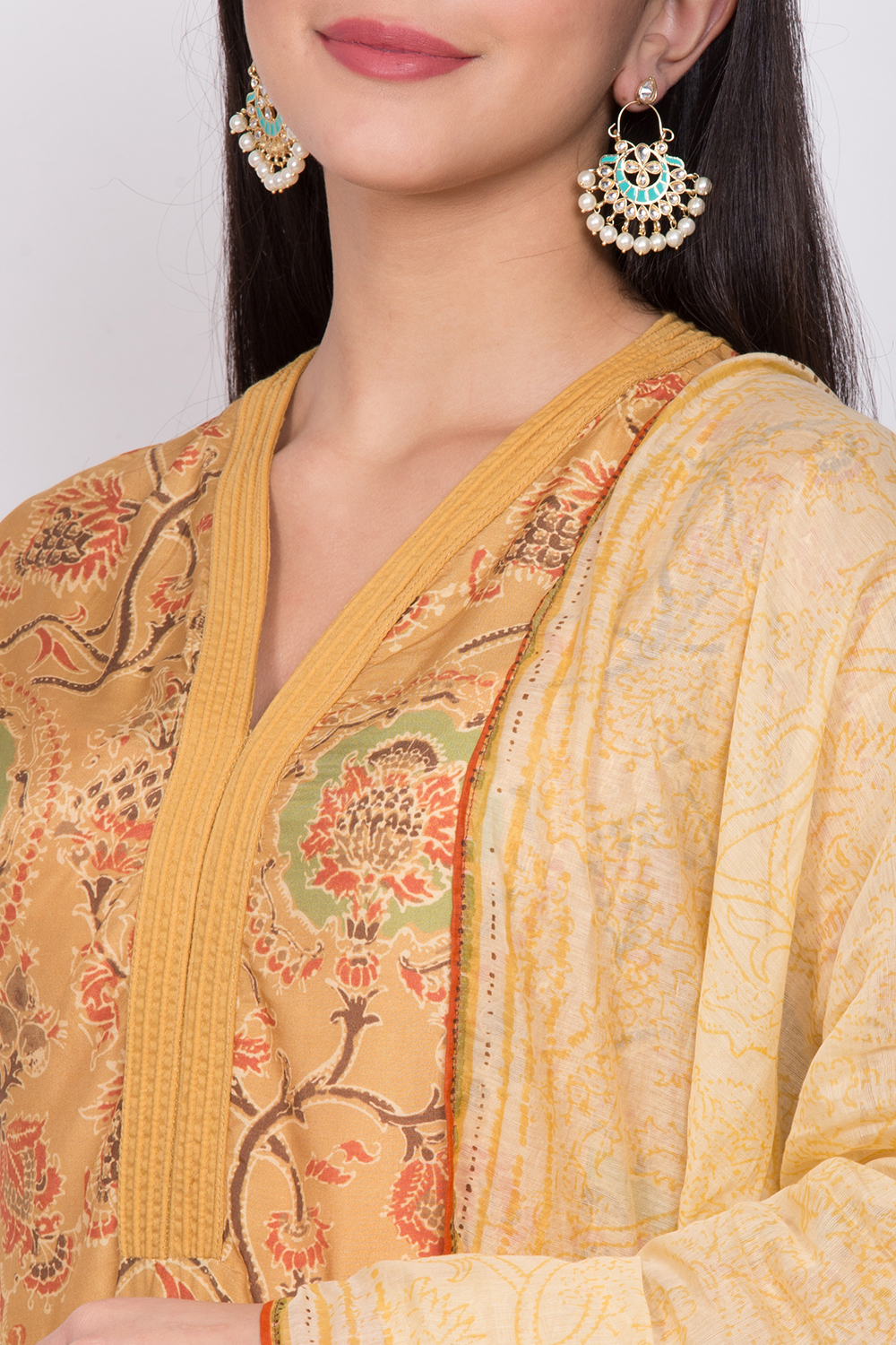 Yellow Cotton A-Line Kurta Churidar Suit Set image number 1