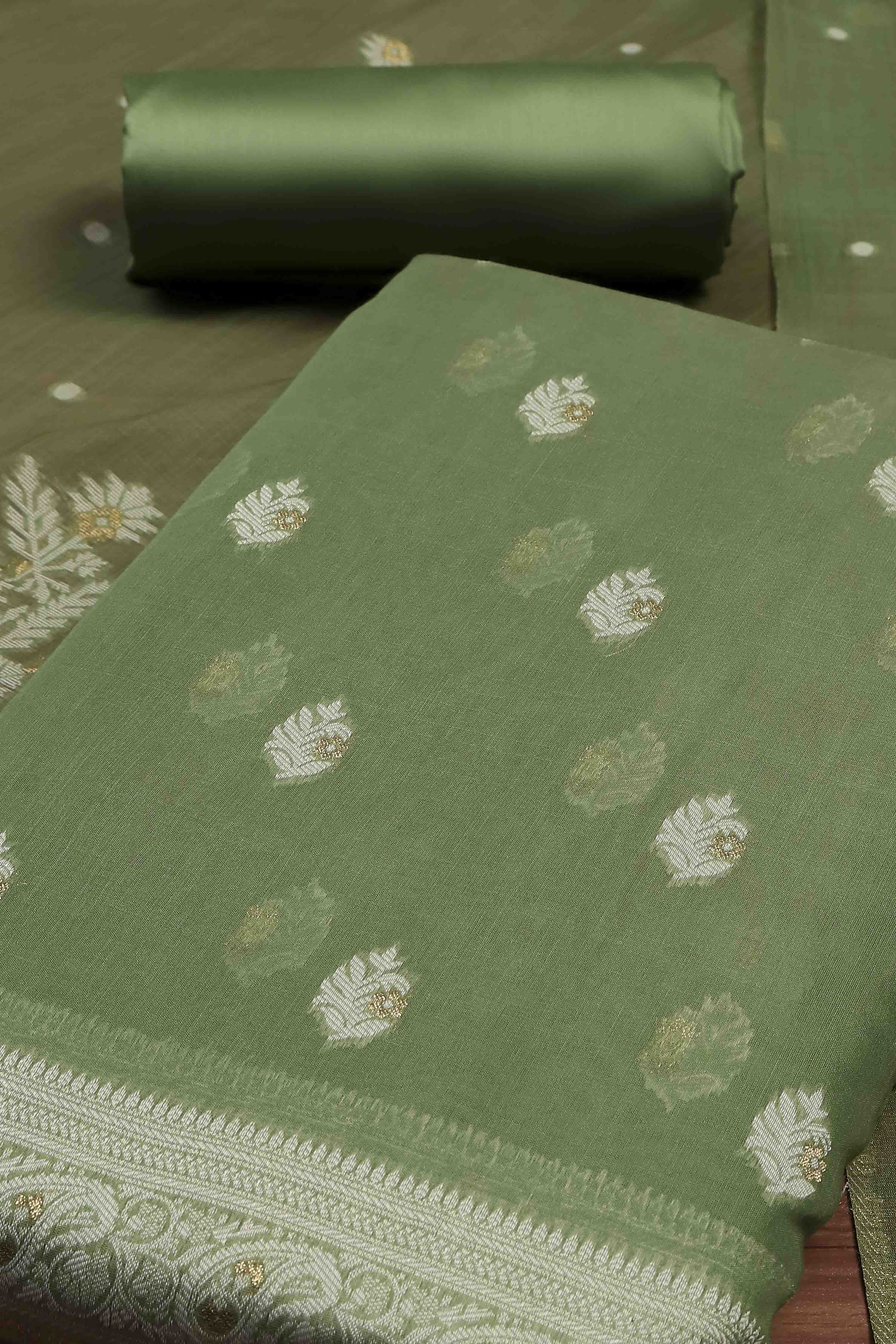 Mehendi Cotton Printed Embroidered Unstitched Suit Set image number 1