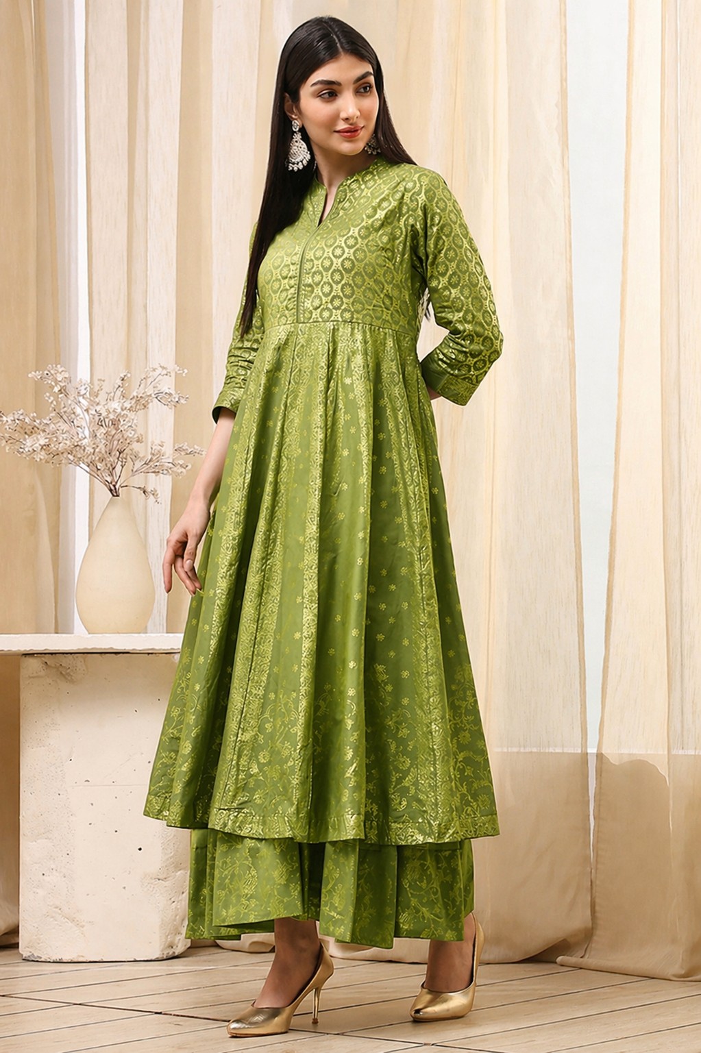 Lavender Cotton Layered Anarkali Dress image number 3