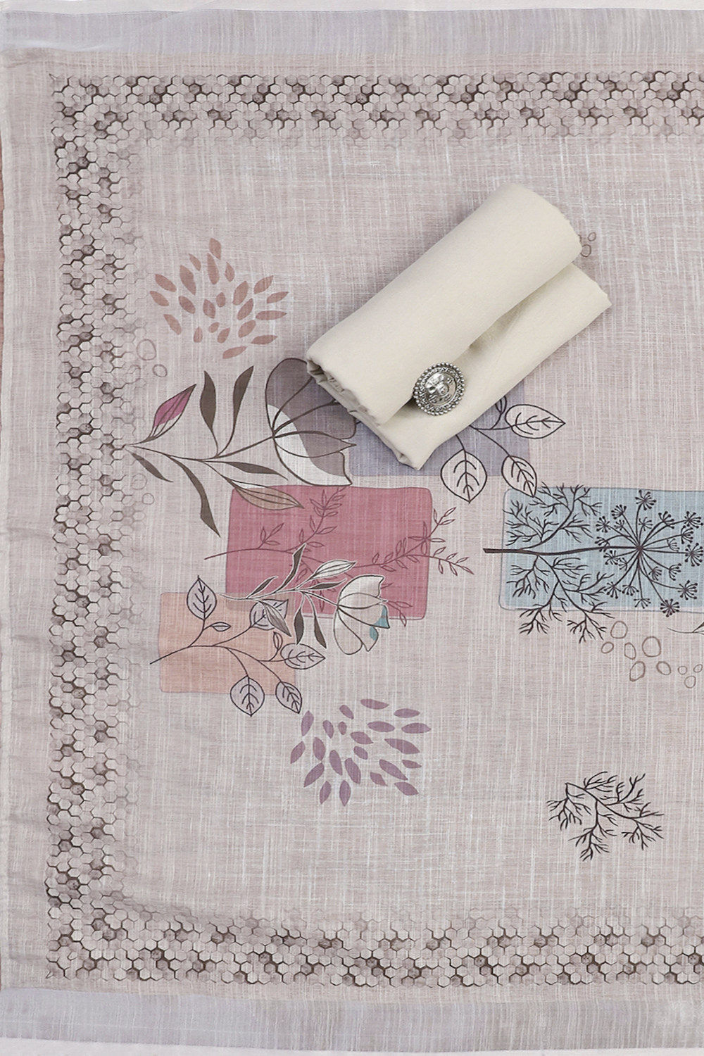 Wine Linen Blend Machine Embroidered Unstitched Suit Set image number 2
