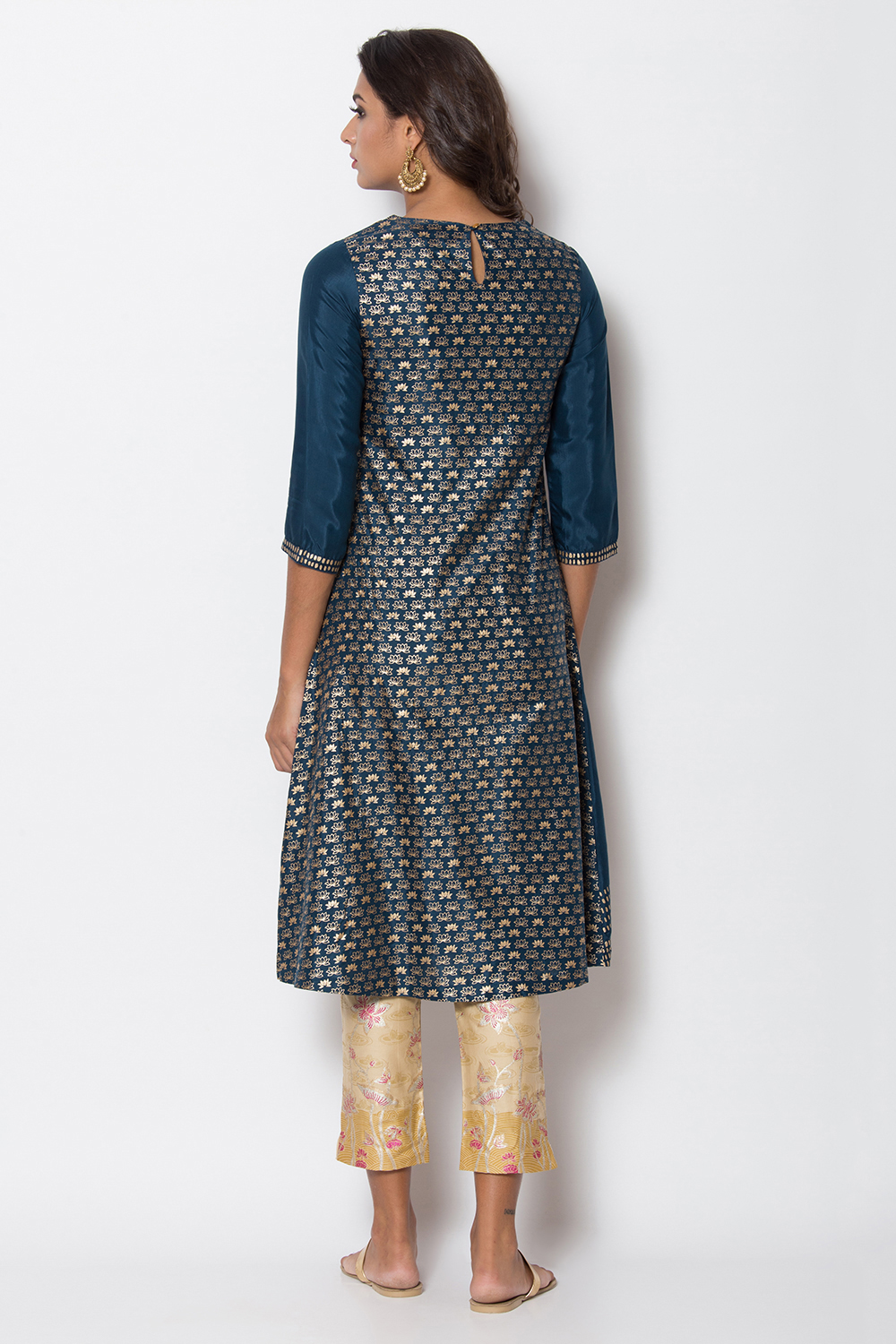 Navy Blue Viscose A-Line Printed Kurta image number 5