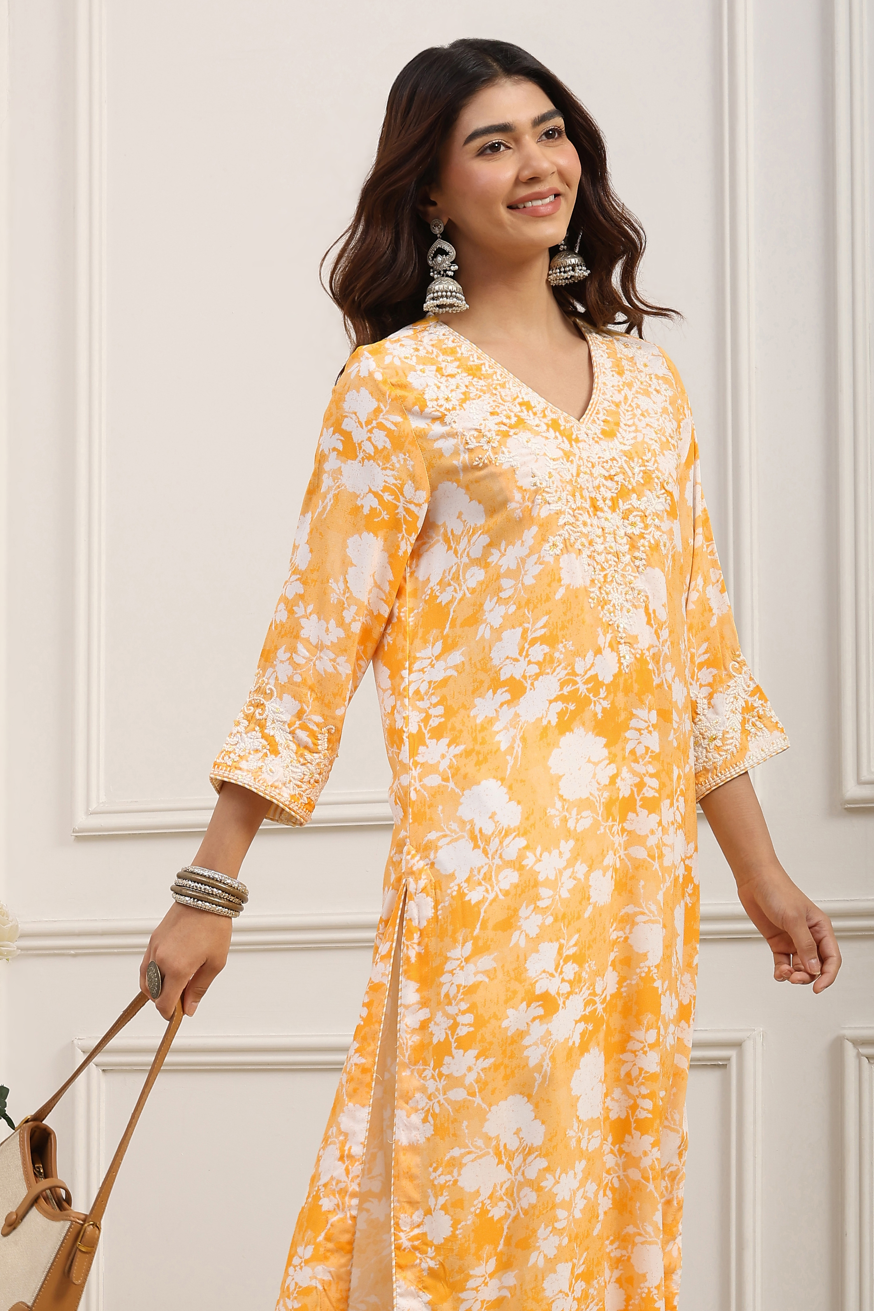 Yellow Viscose Rayon Straight Kurta image number 6