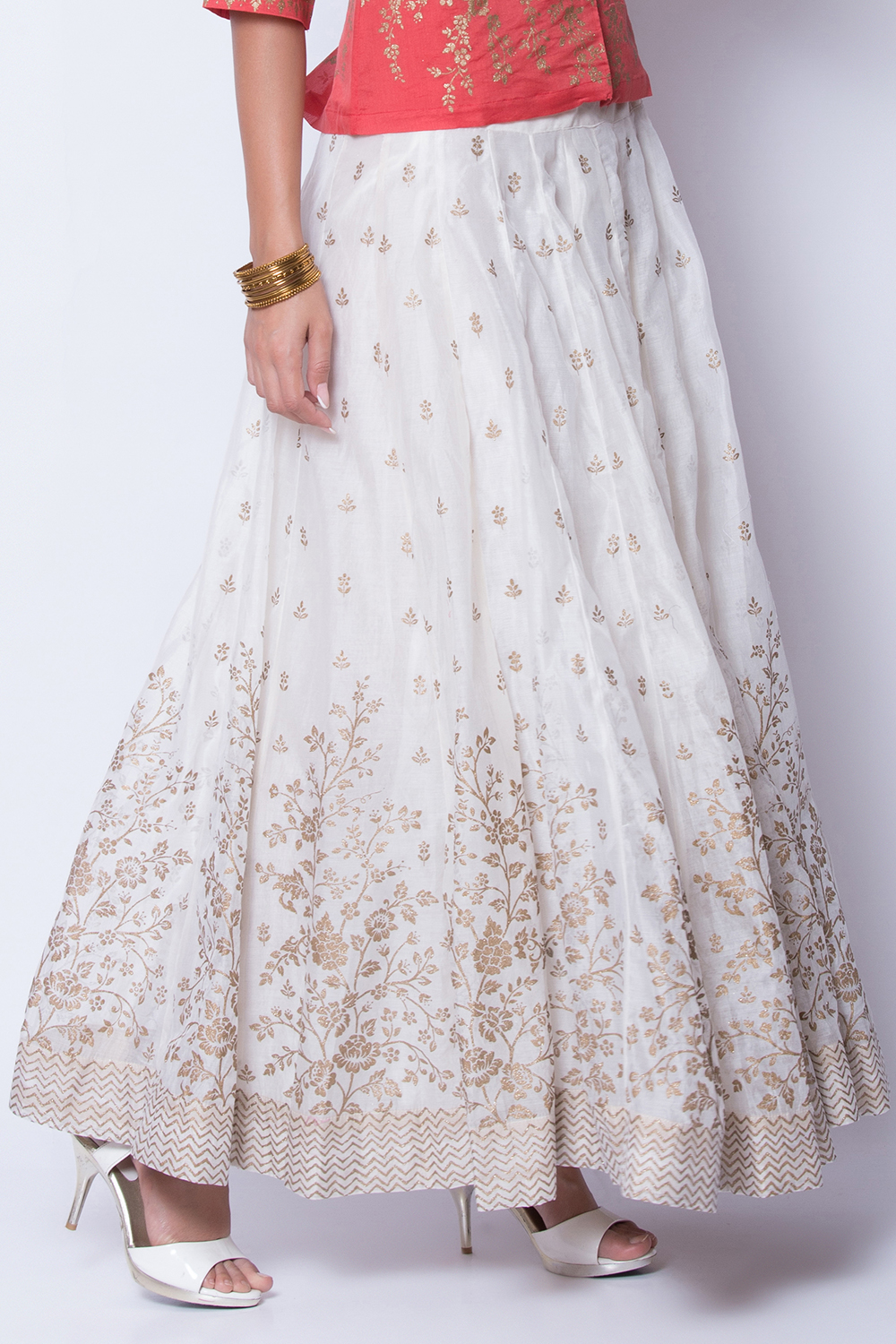 Off White Gold Metallic Print Skirt image number 0