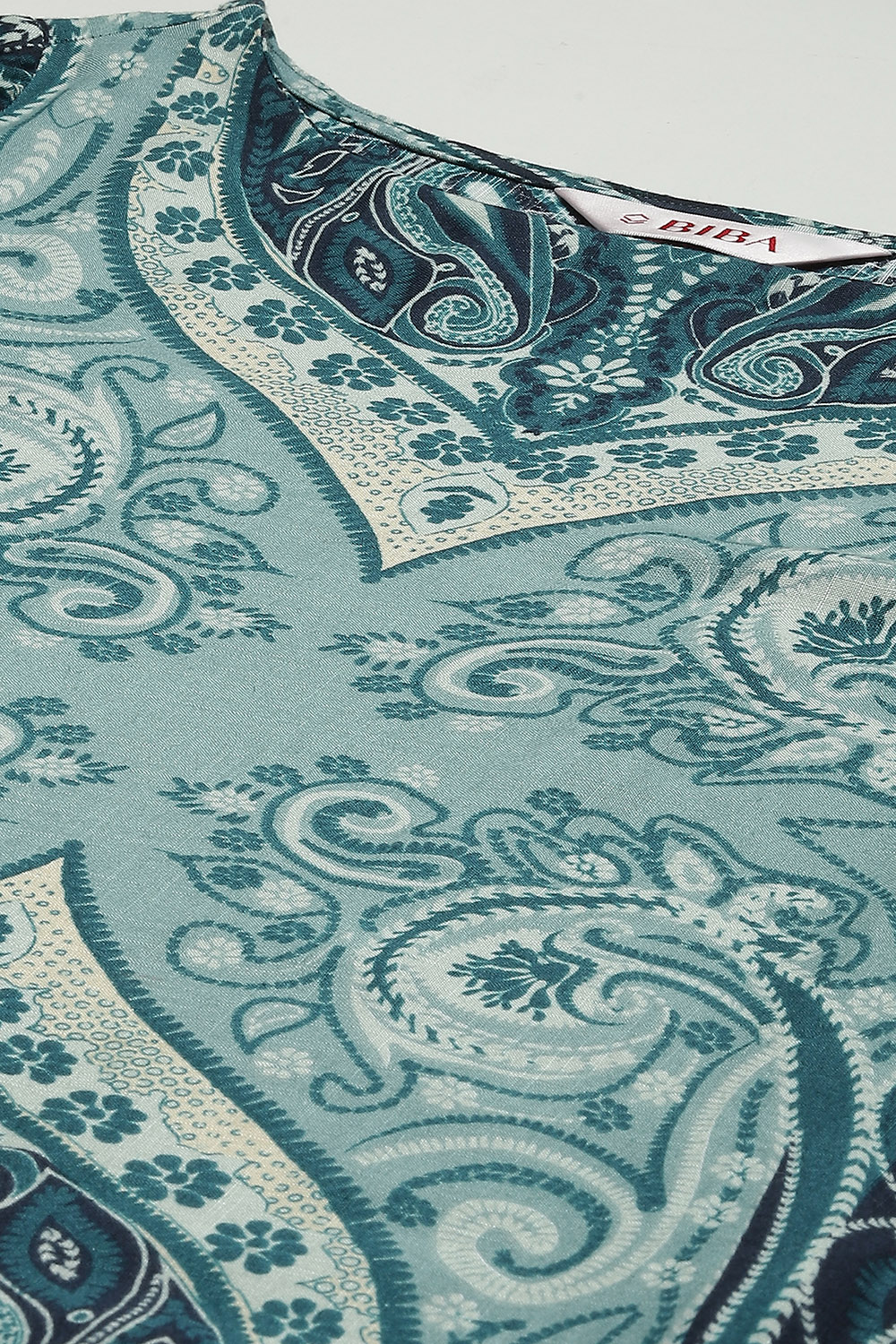 Teal Rayon Straight Printed Kurta image number 1