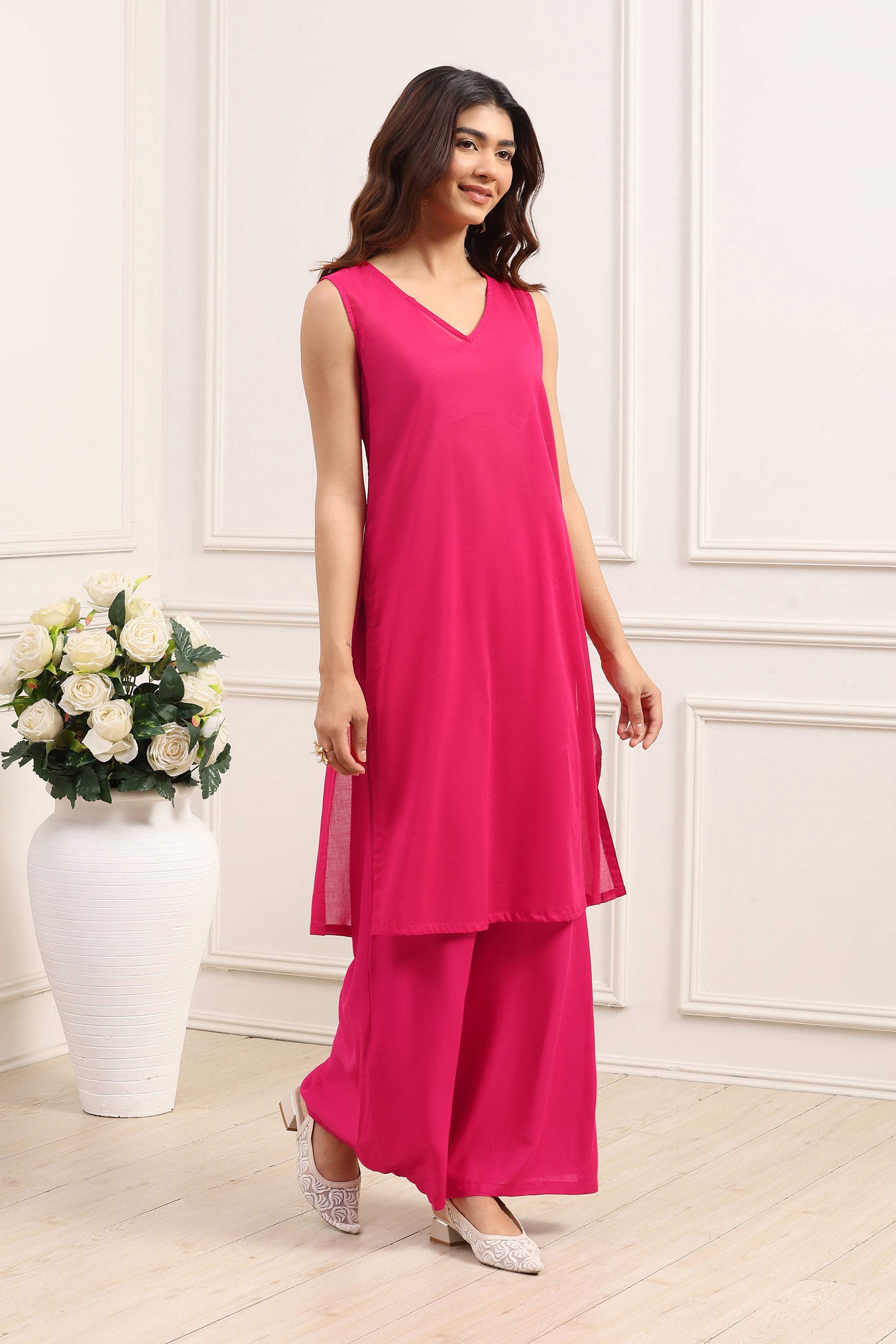 Red Chinon A-Line Suit Set image number 7