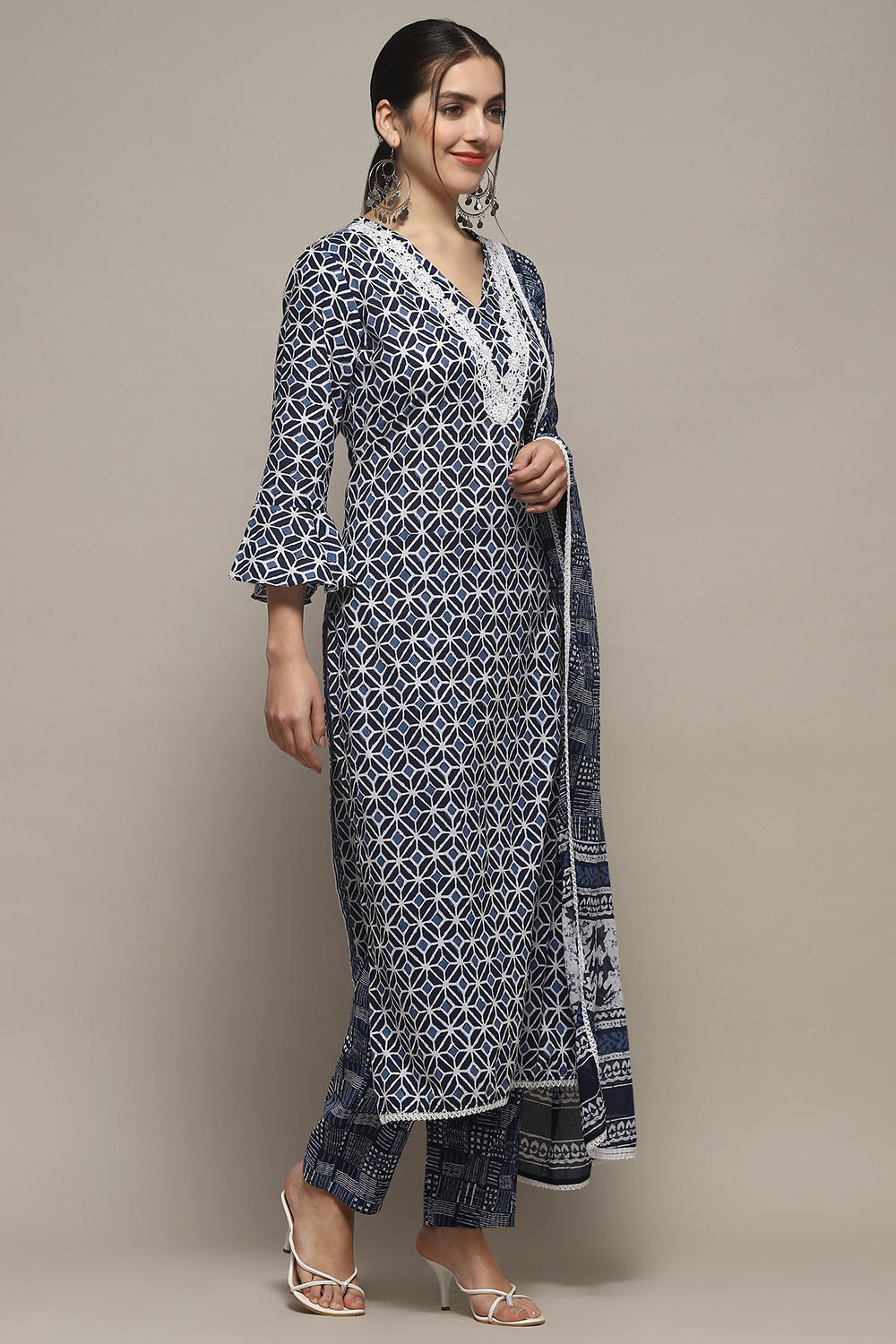 Indigo Cotton Unstitched Suit set image number 7