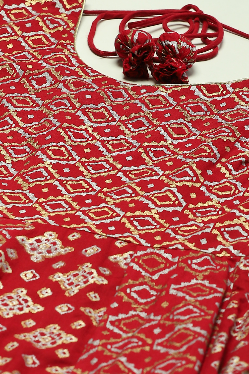 Cherry Red Cotton Anarkali Kurta Churidar Suit Set image number 1