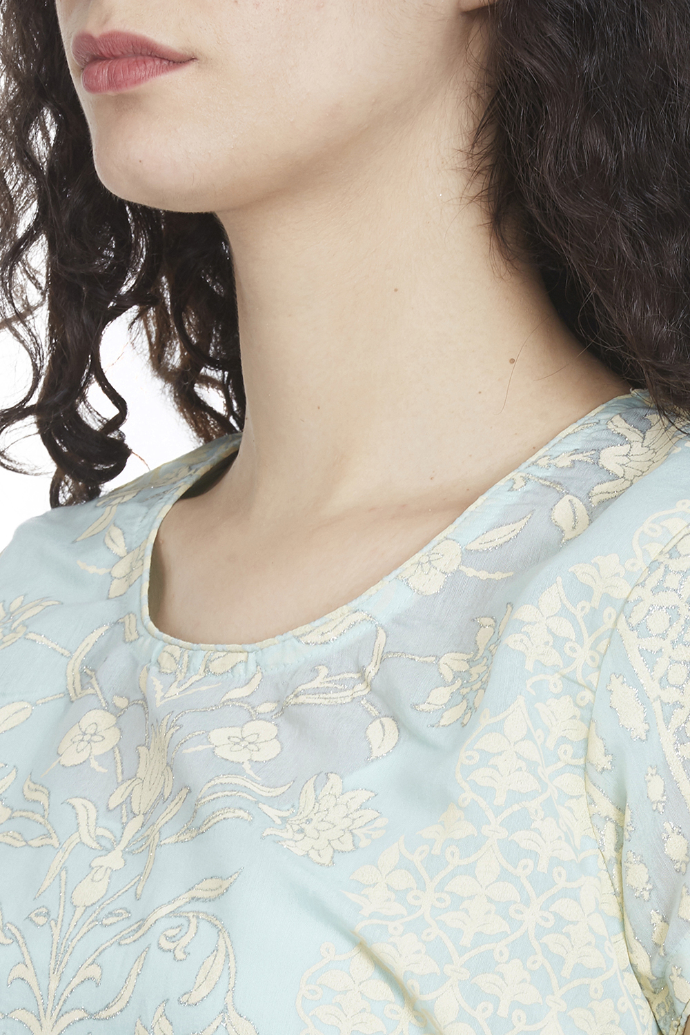 Yellow Flared Art Silk Printed Kurta image number 1