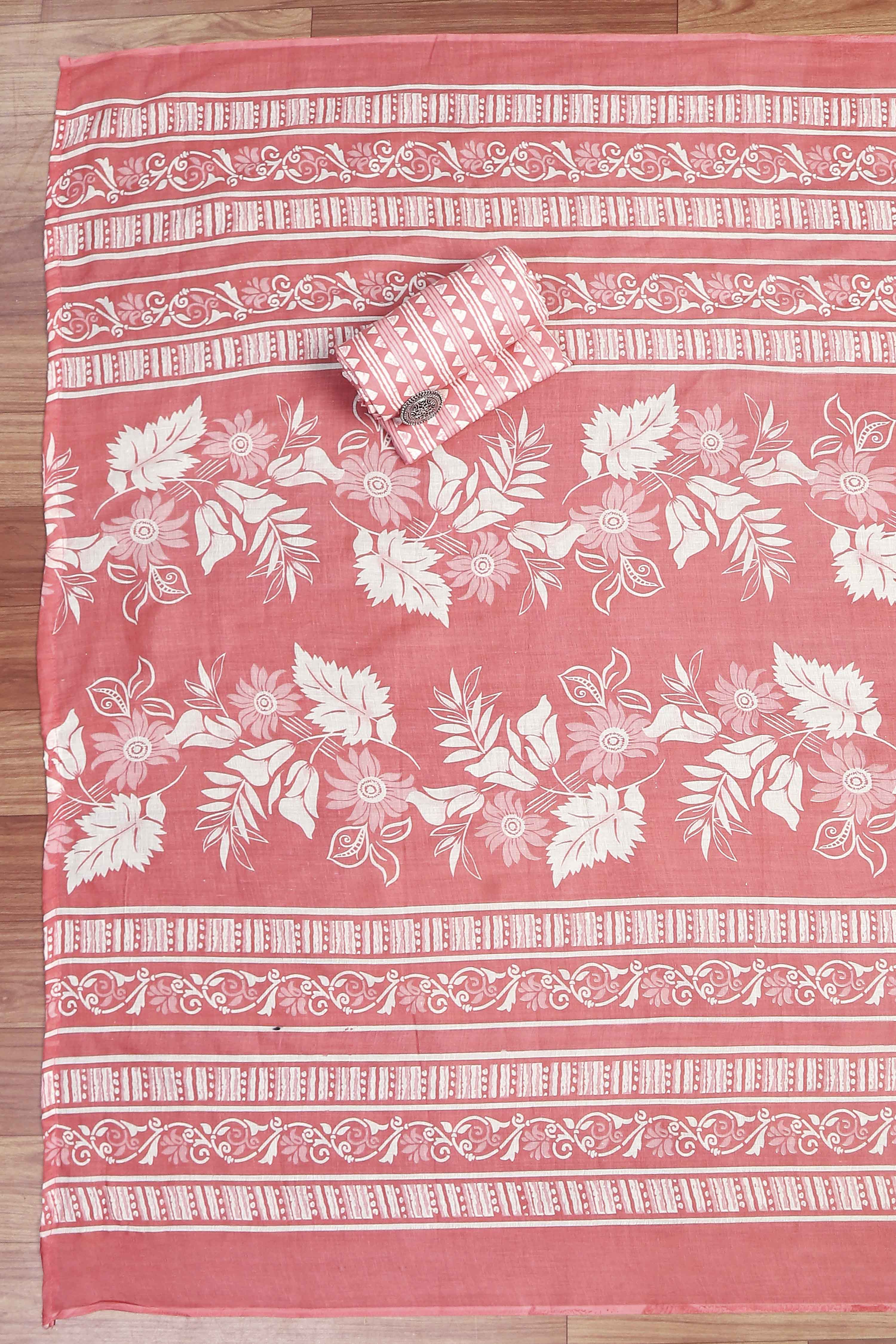 Pink Cotton Unstitched Suit Set image number 3