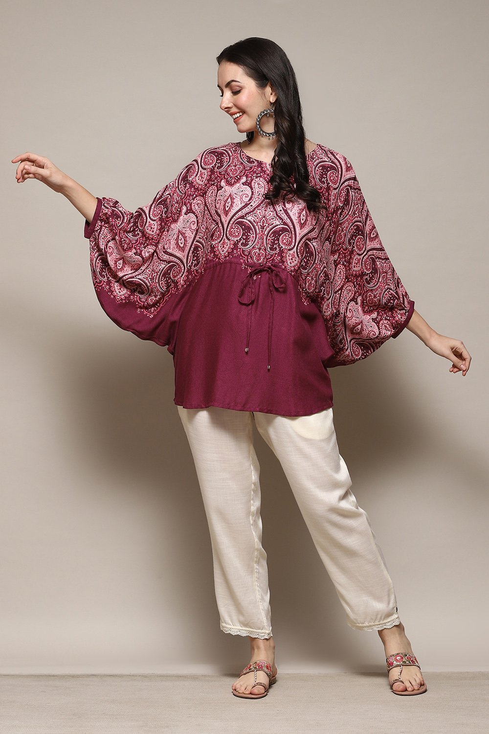 Olive Viscose Straight Printed Top image number 0